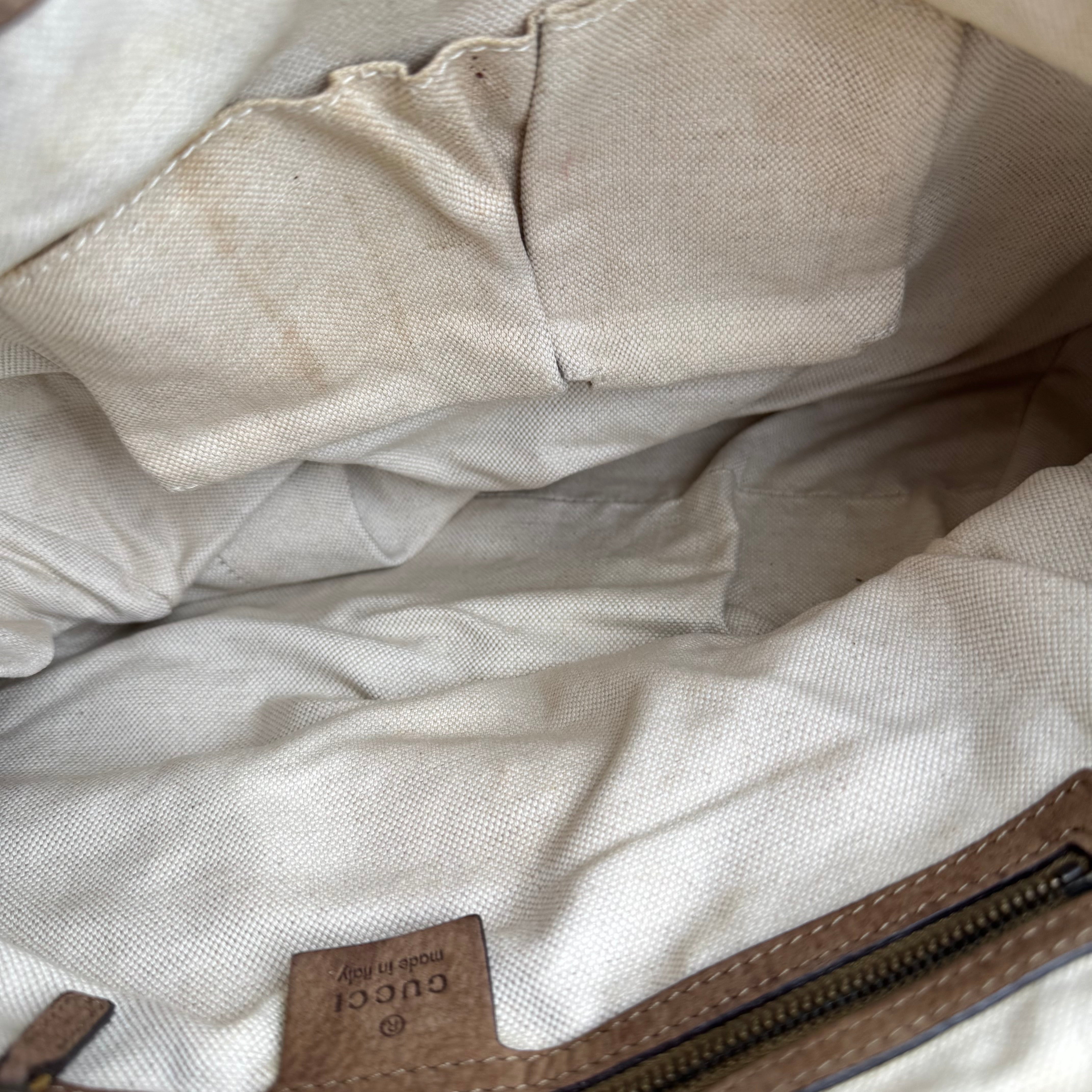 J3413 Gucci GG Monogram Canvas Leather Tote Bag Brown- Pre Owned