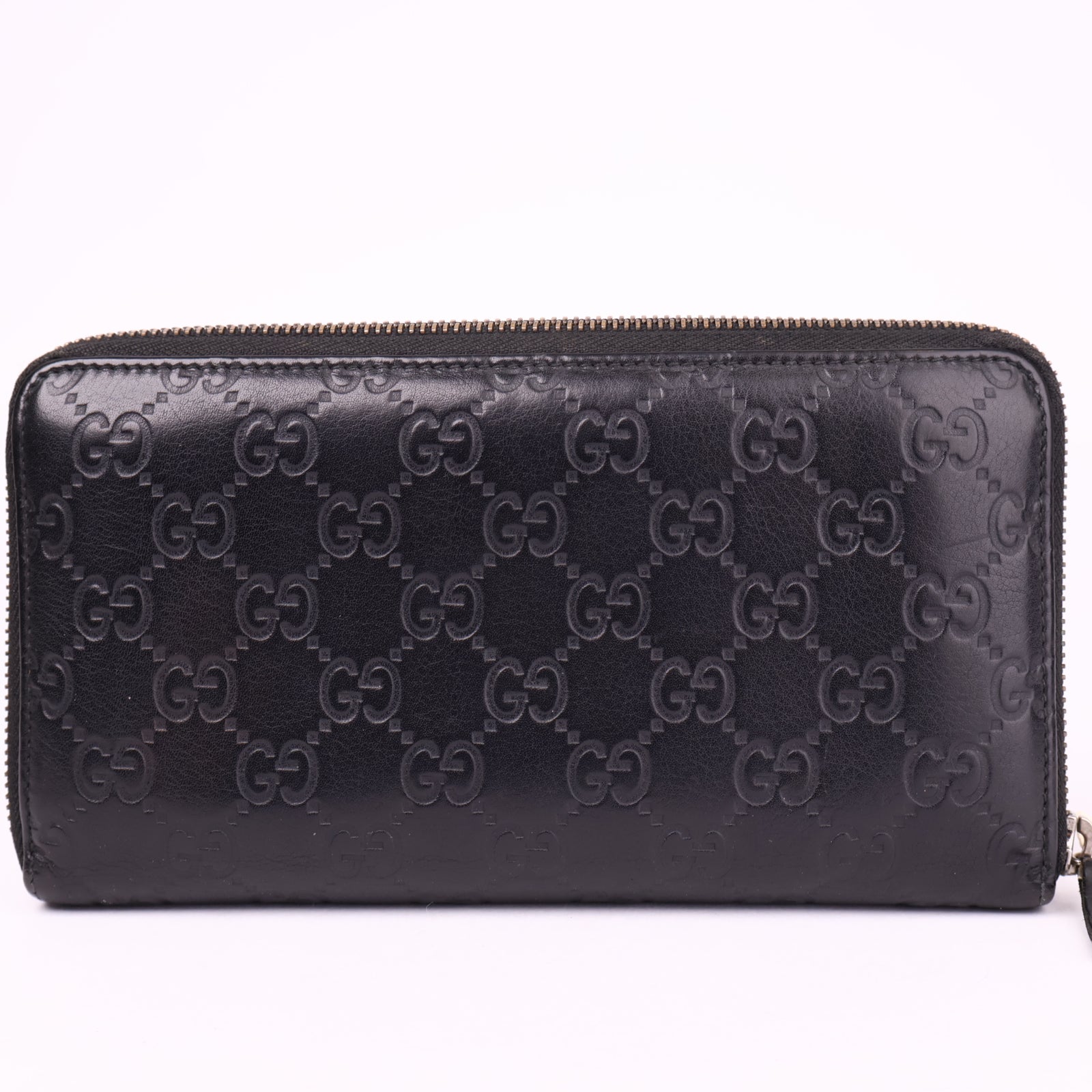 J3595 Gucci Zip Around Wallet Signature Grey- Pre Owned