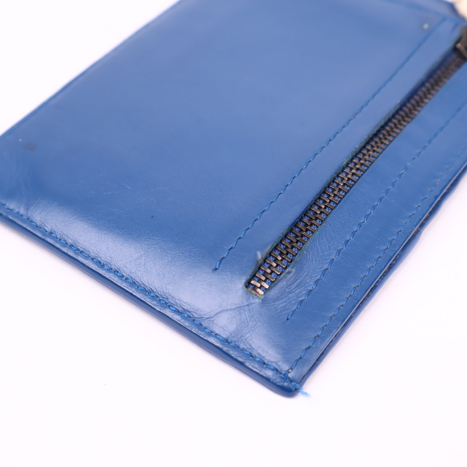 J3598 Bottega Veneta Blue Intrecciato Woven Leather Card Holder- Pre Owned