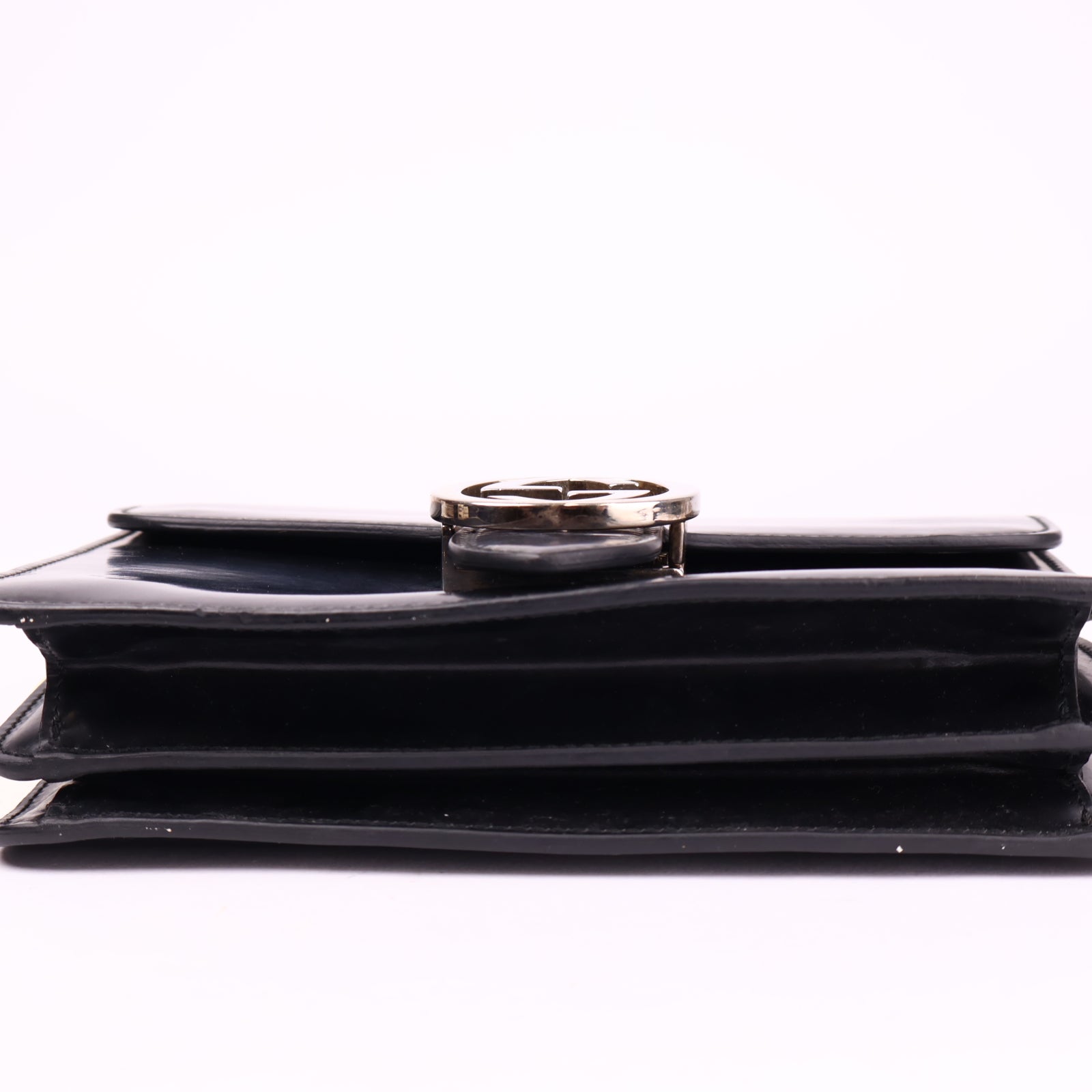 J3591 Gucci Black Leather Medium Interlocking G Shoulder Bag- Pre Owned
