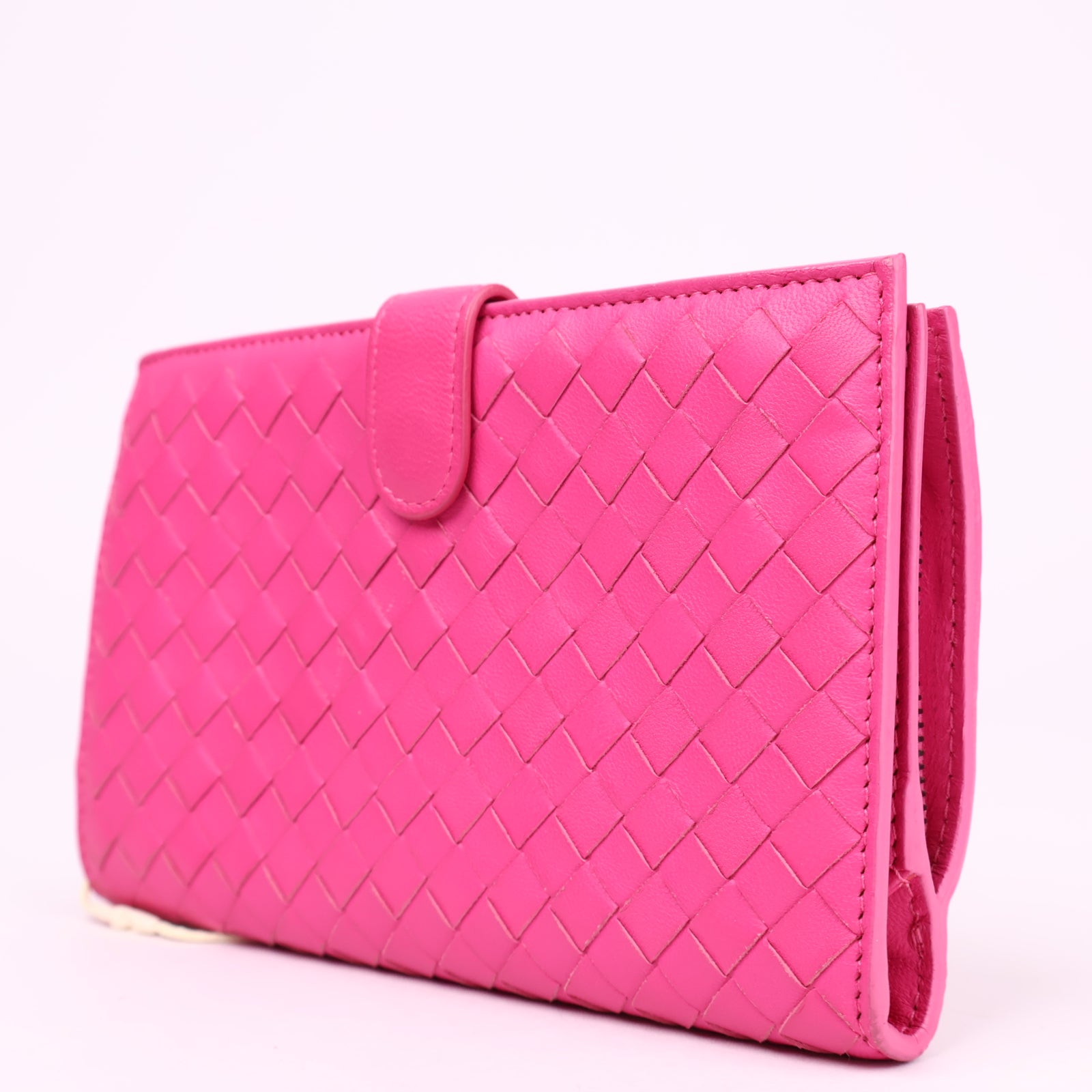 J3616 Bottega Veneta Pink Intrecciato Woven Nappa Leather- Pre Owned