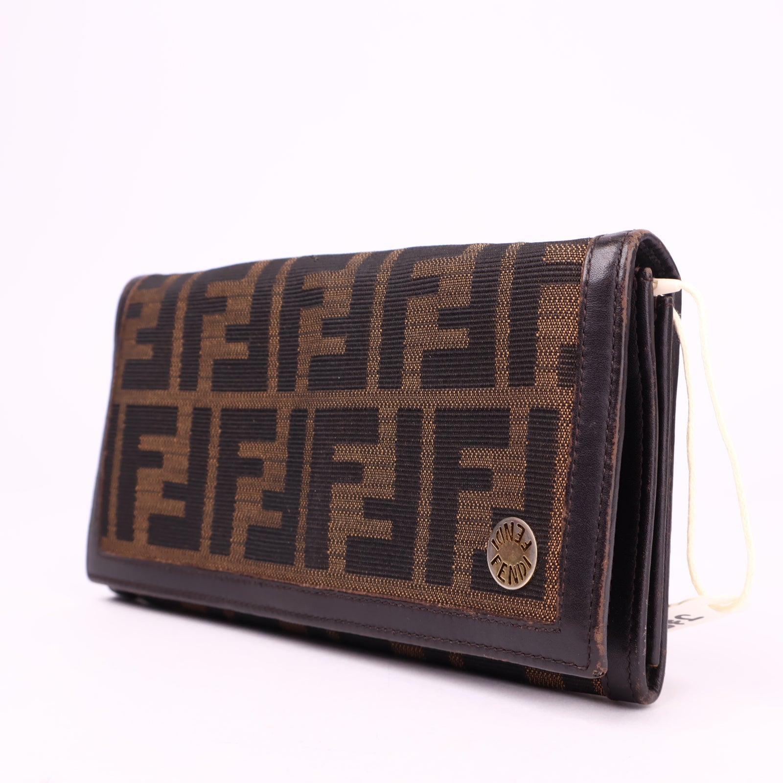 J3597 Fendi Tobacco Zucca Canvas and Leather FF Flap Continental- Pre Owned