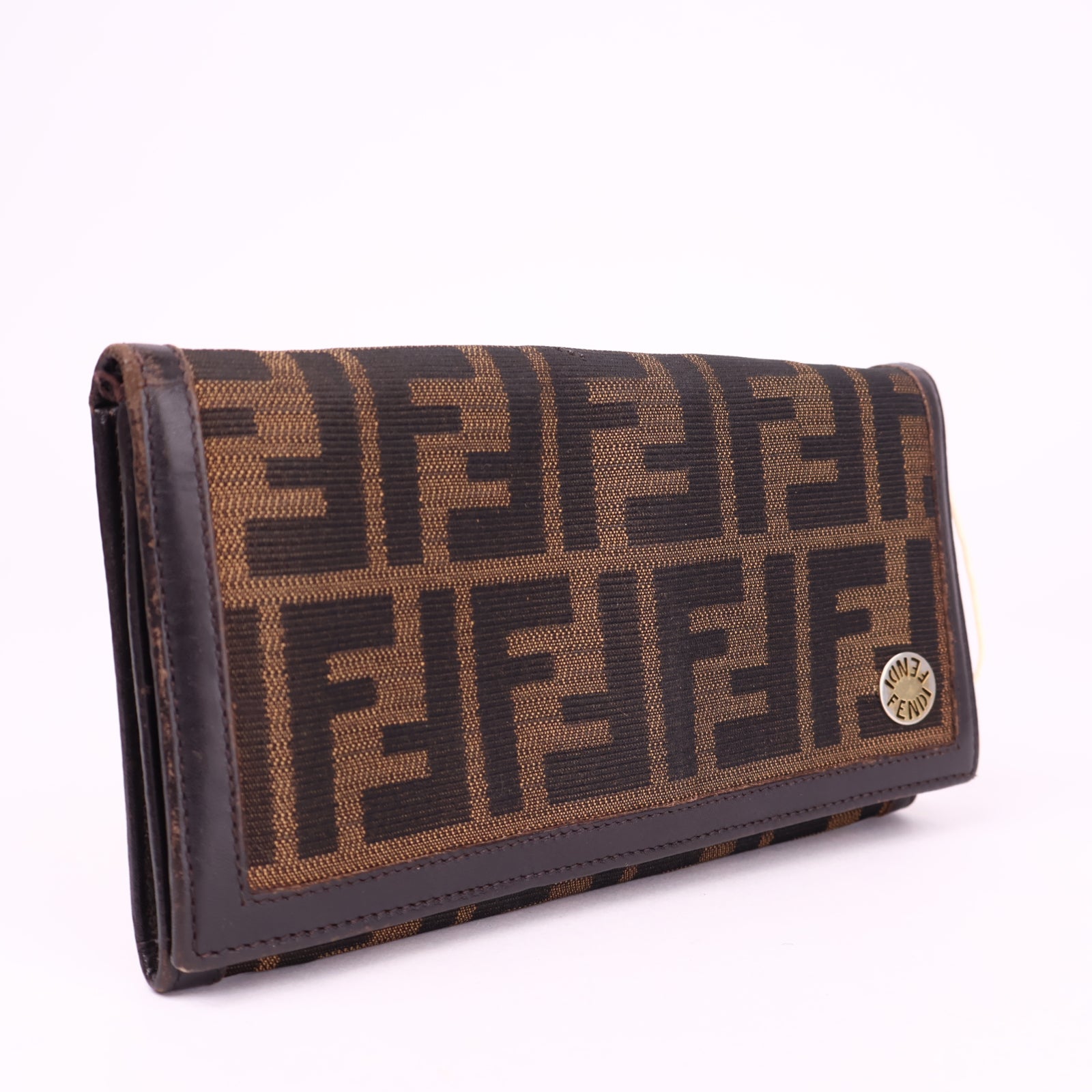 J3597 Fendi Tobacco Zucca Canvas and Leather FF Flap Continental- Pre Owned