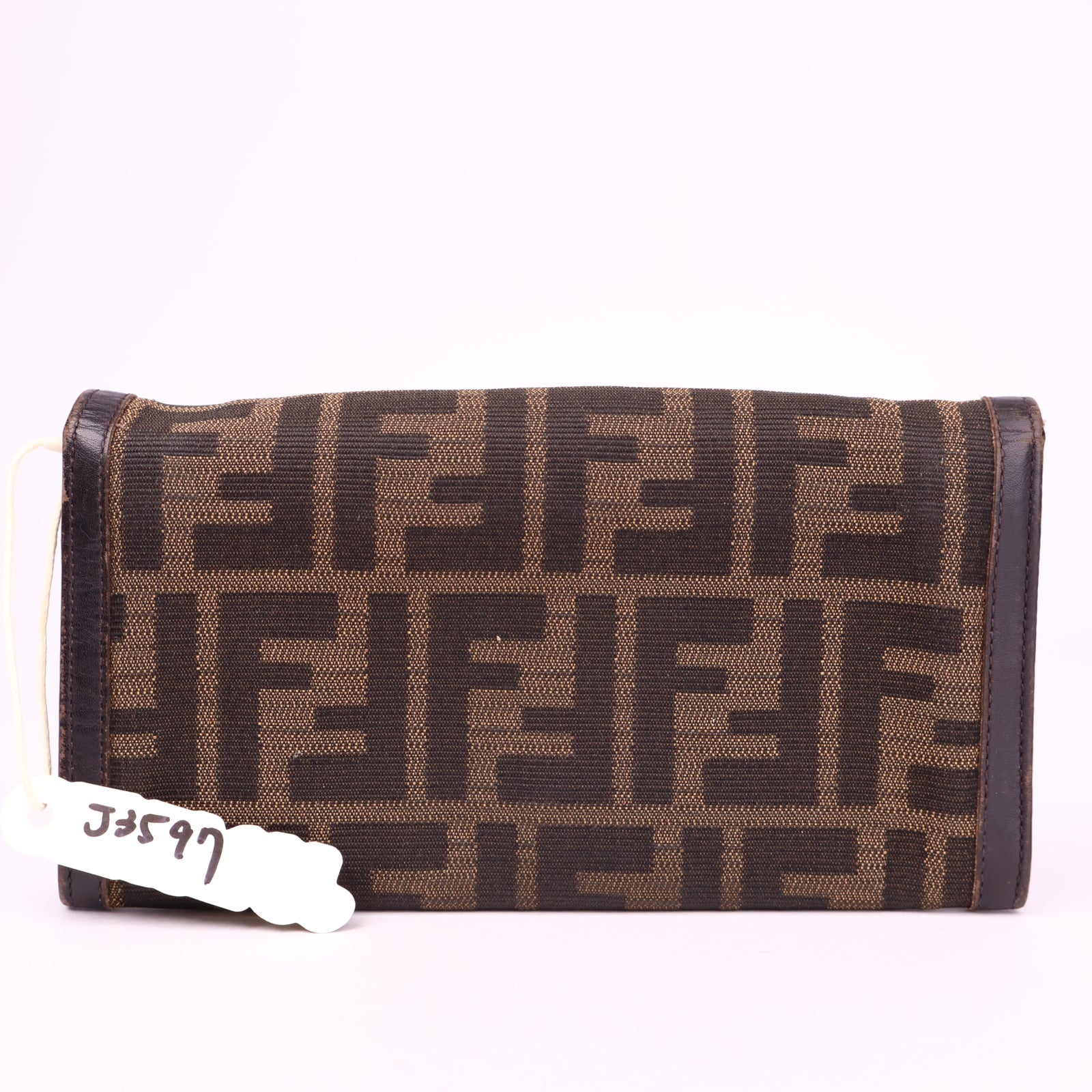 J3597 Fendi Tobacco Zucca Canvas and Leather FF Flap Continental- Pre Owned