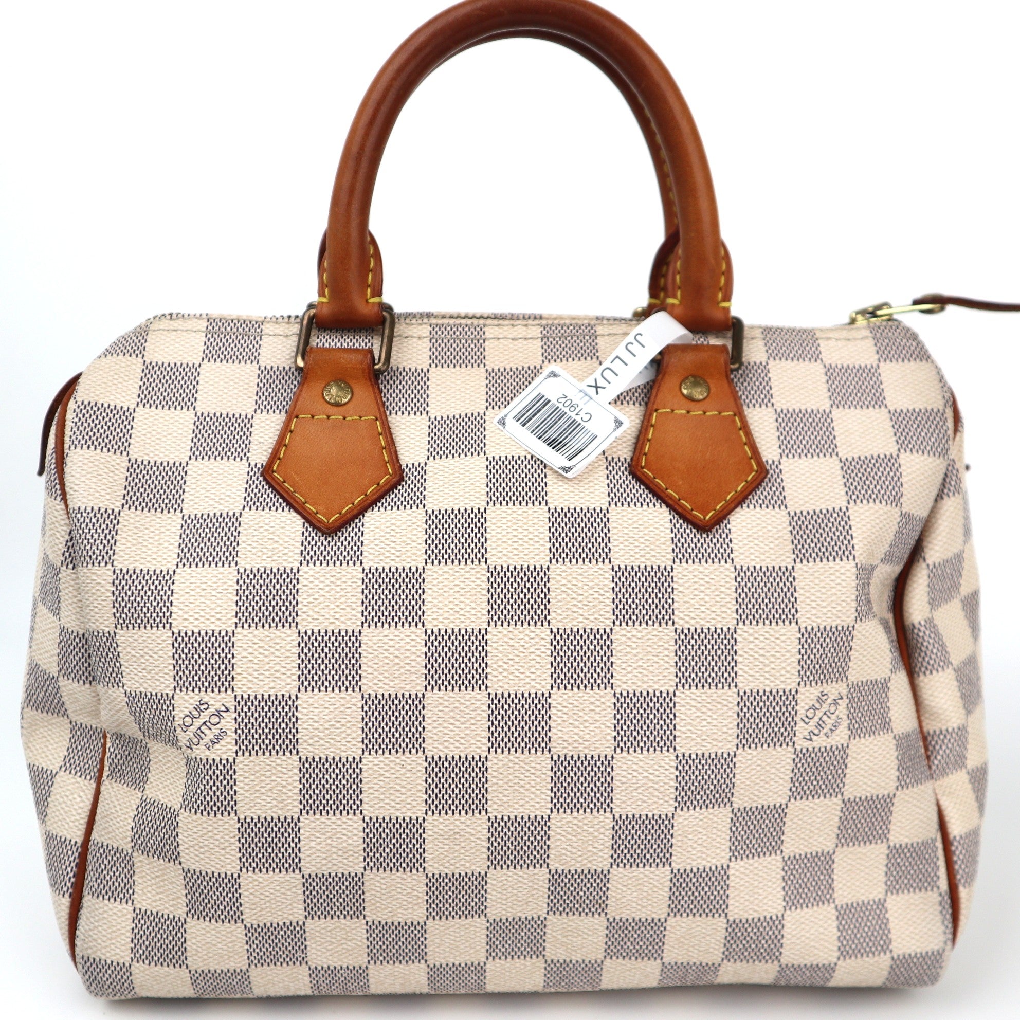Louis Vuitton Damier Azur Speedy 25 Top Handle Bag C1902 | Pre-Owned Very Good White / Blue Damier Azur Canvas