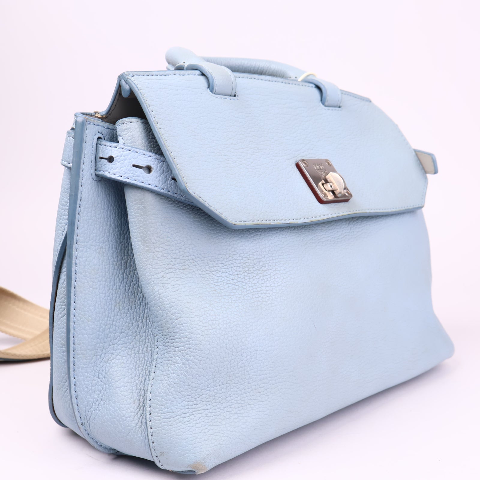 J3578 MCM Milla Leather Backpack in blue calf leather Pony style- Pre Owned