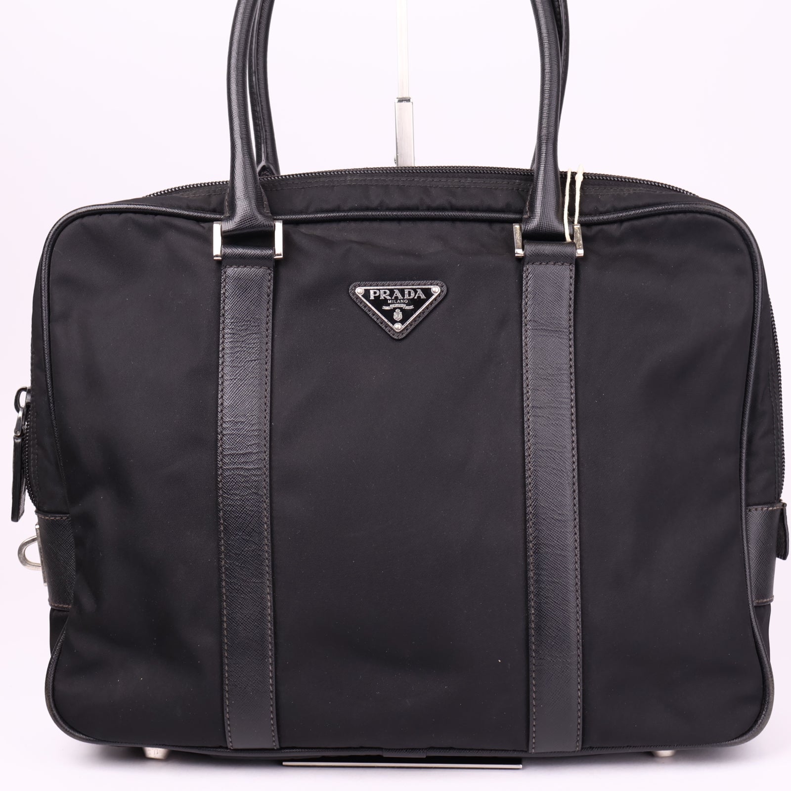 J3577 Prada Black Re-nylon And Saffiano Leather Bag- Pre Owned
