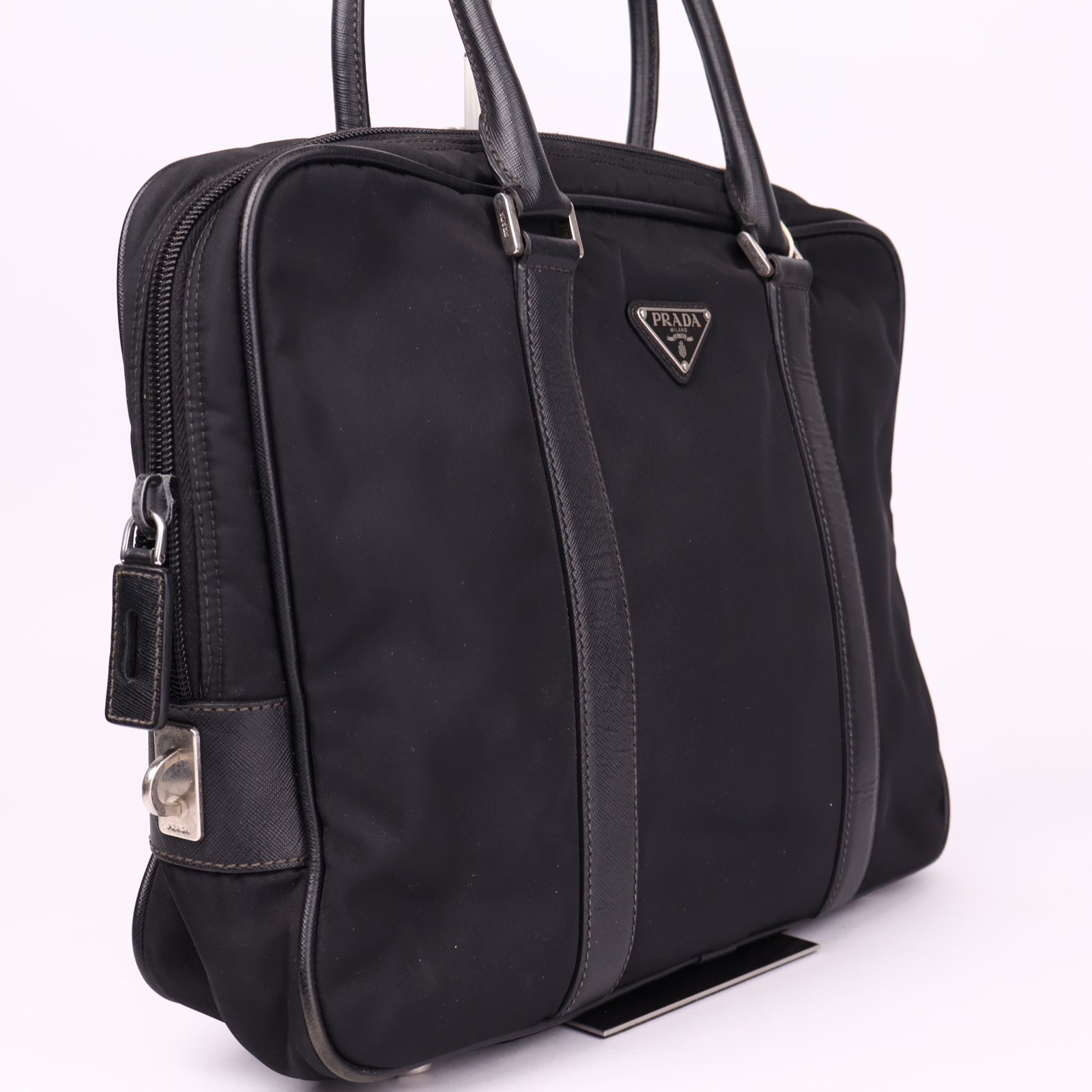 J3577 Prada Black Re-nylon And Saffiano Leather Bag- Pre Owned