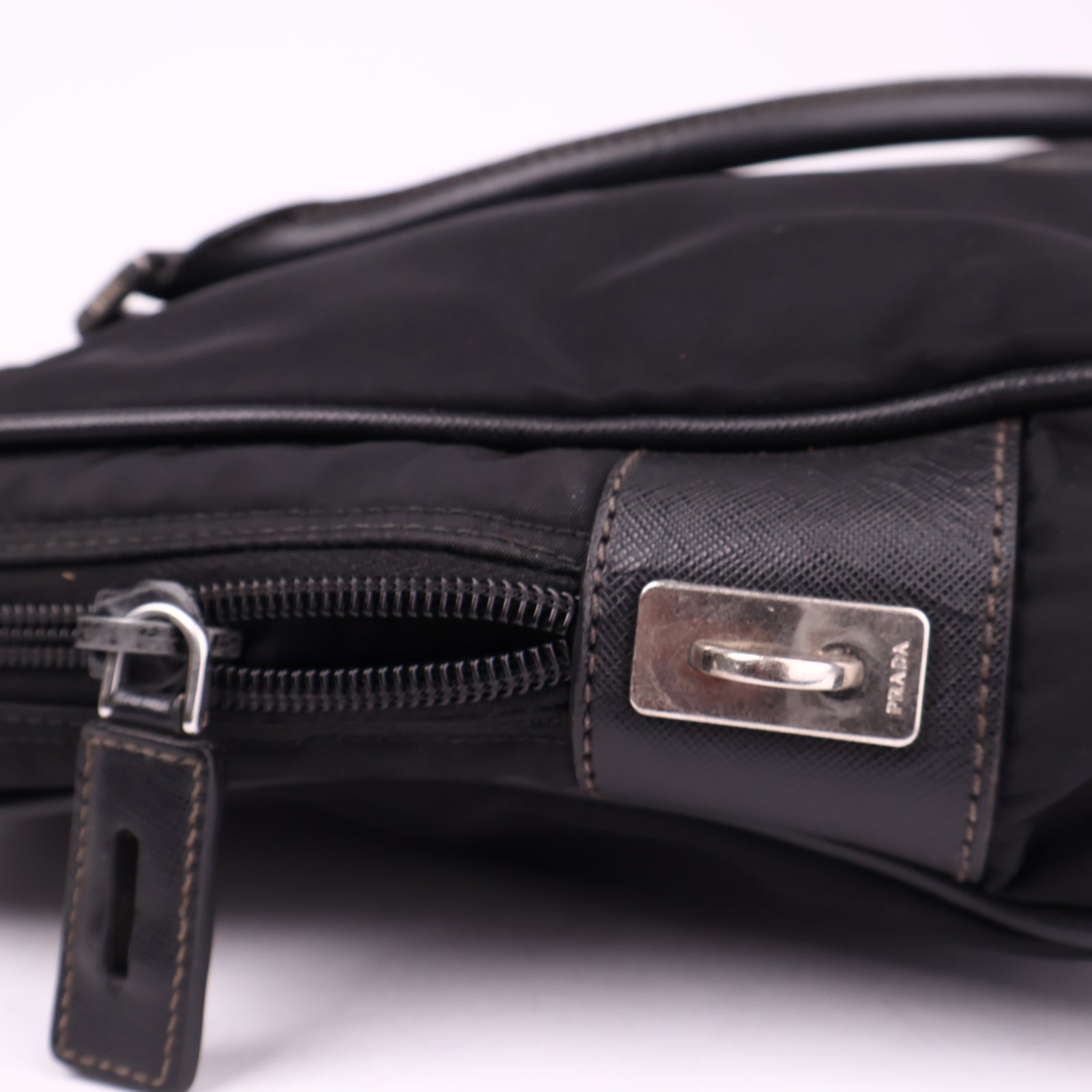 J3577 Prada Black Re-nylon And Saffiano Leather Bag- Pre Owned