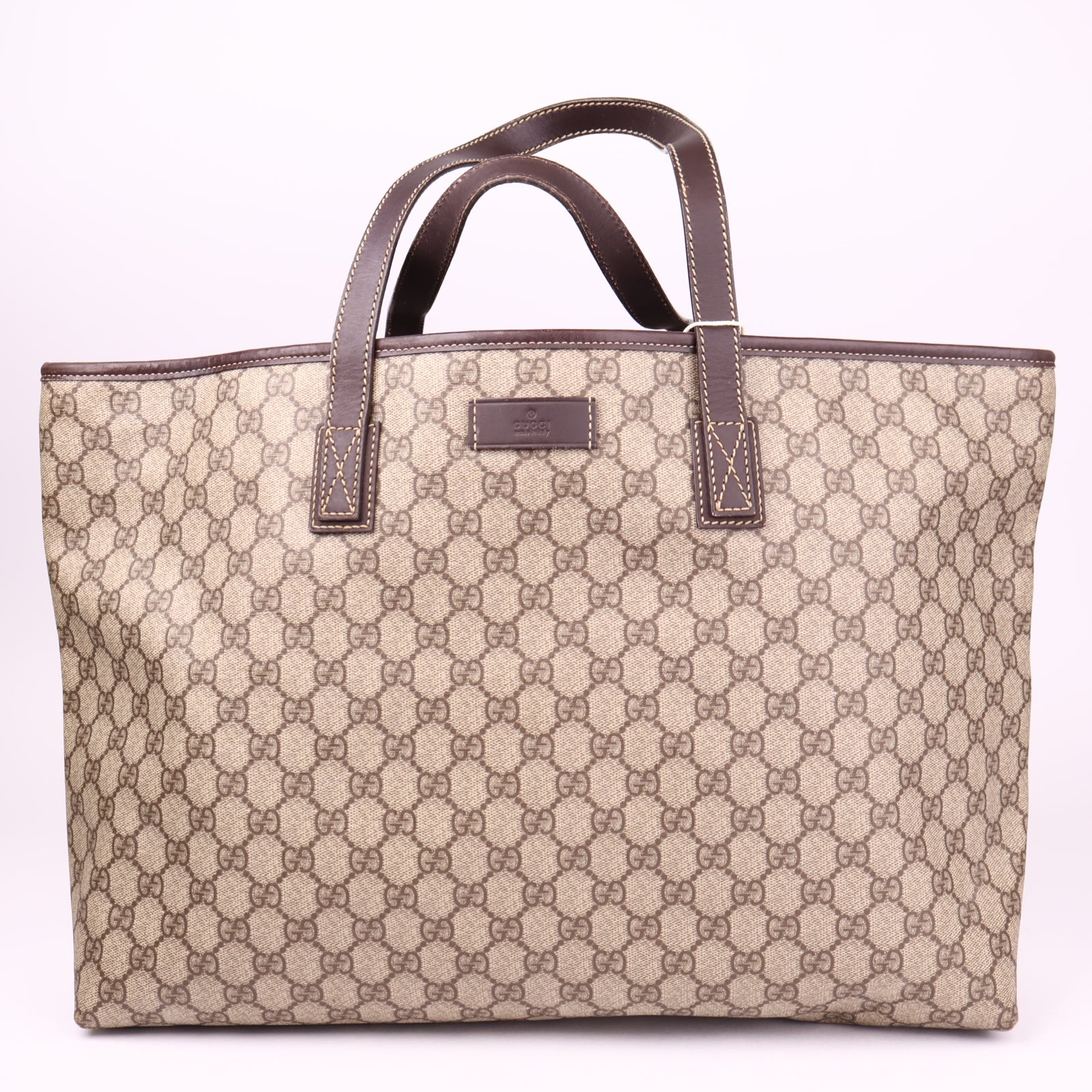 J3635 Gucci Beige GG Coated Canvas Medium Tote Bag- Pre Owned