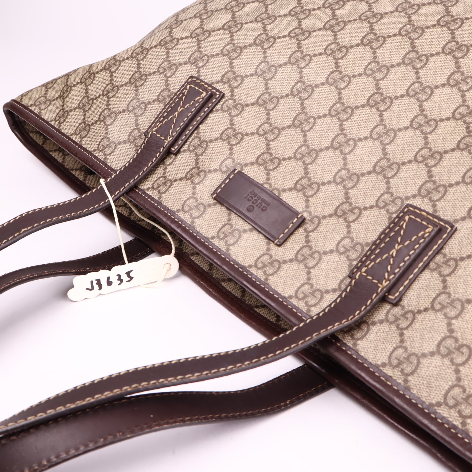 J3635 Gucci Beige GG Coated Canvas Medium Tote Bag- Pre Owned