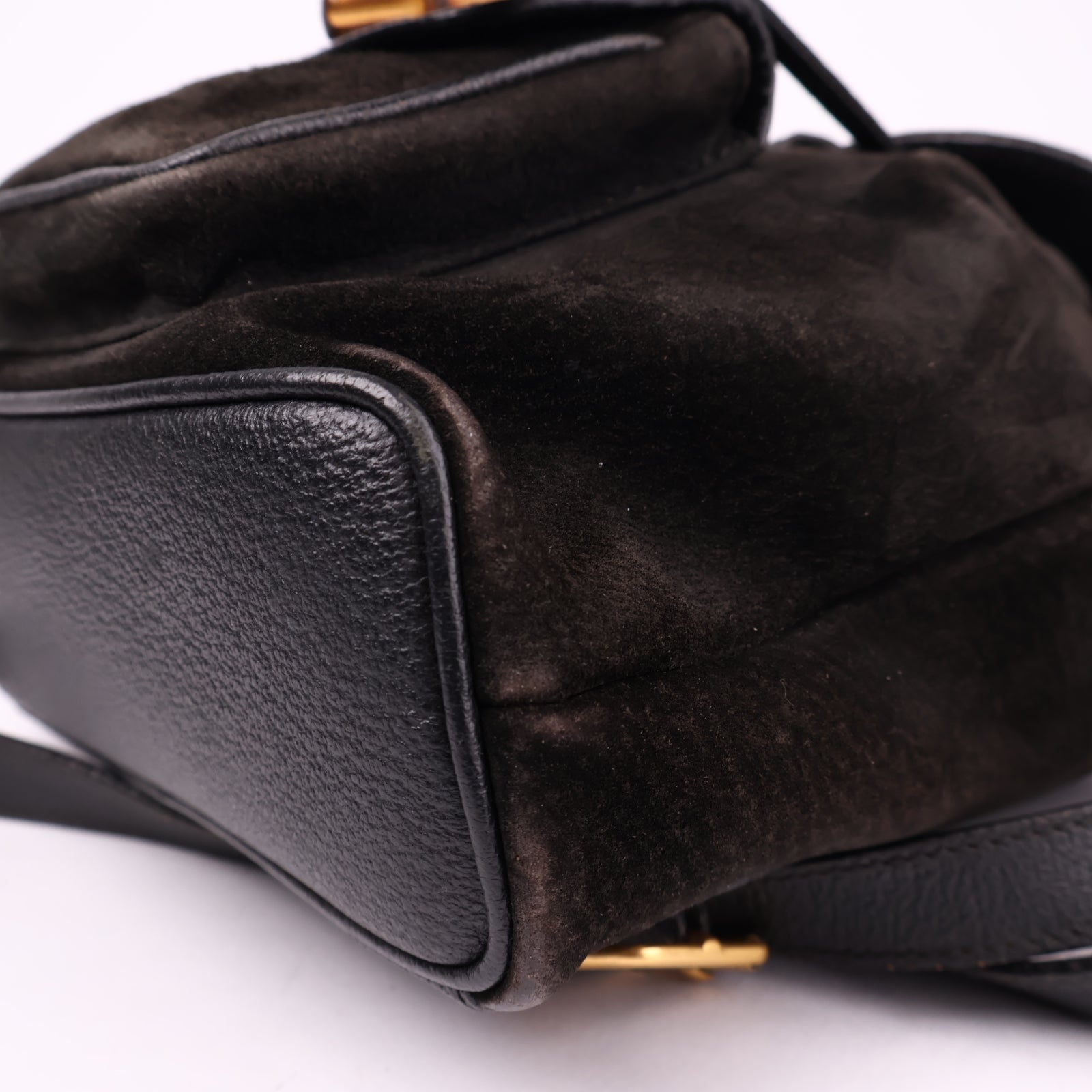 J3621 Gucci Black Suede Bamboo Handle Backpack- Pre Owned