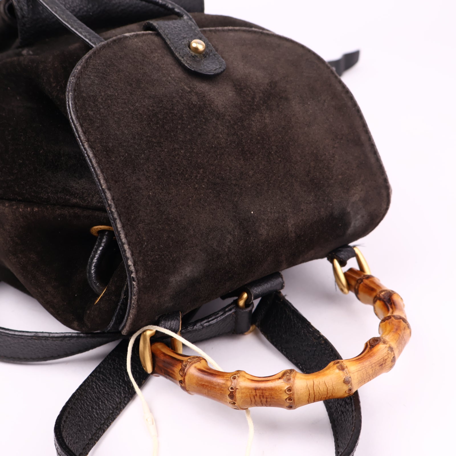 J3621 Gucci Black Suede Bamboo Handle Backpack- Pre Owned