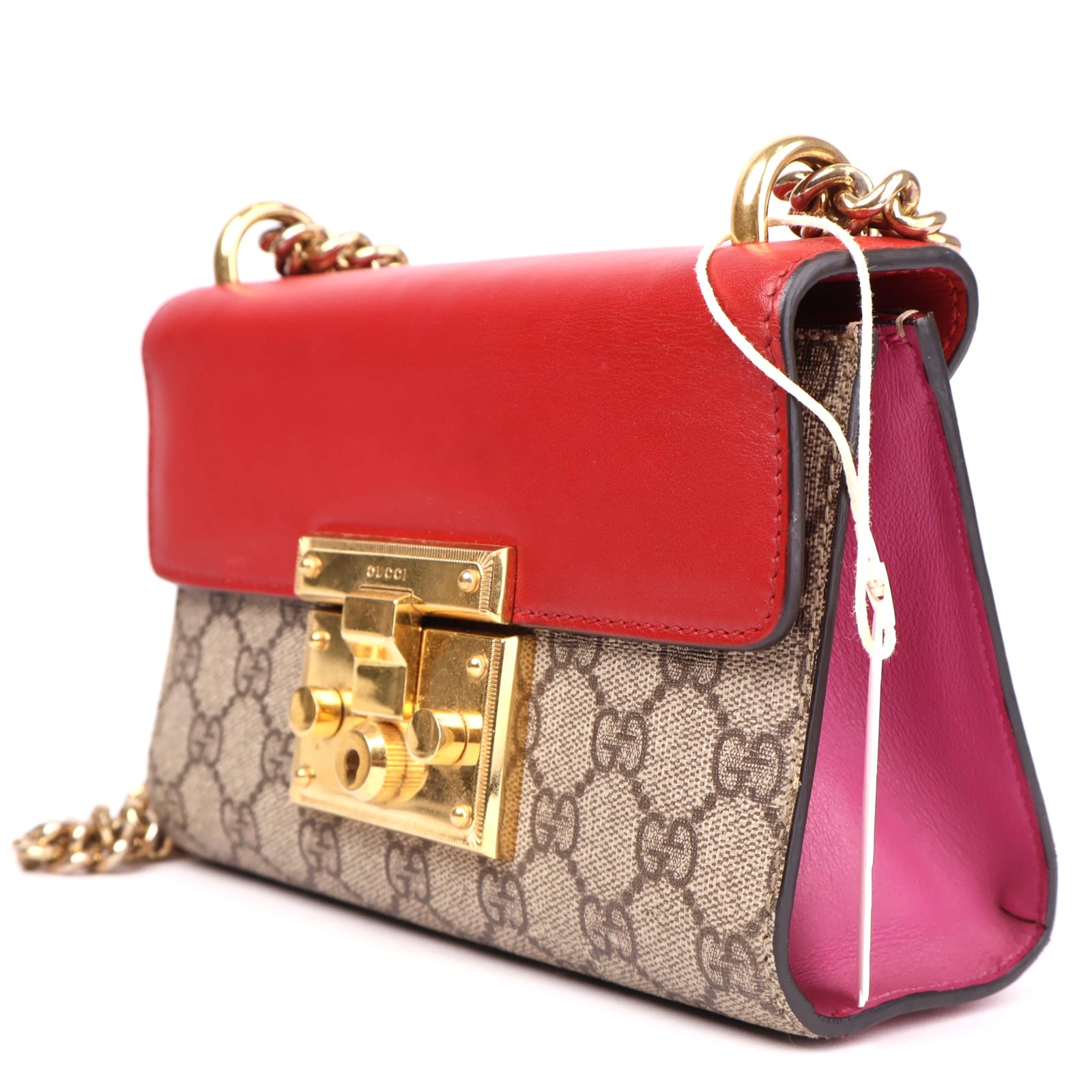 J3646 Gucci GG Supreme Red Pink Moon Calfskin Small Padlock- Pre Owned