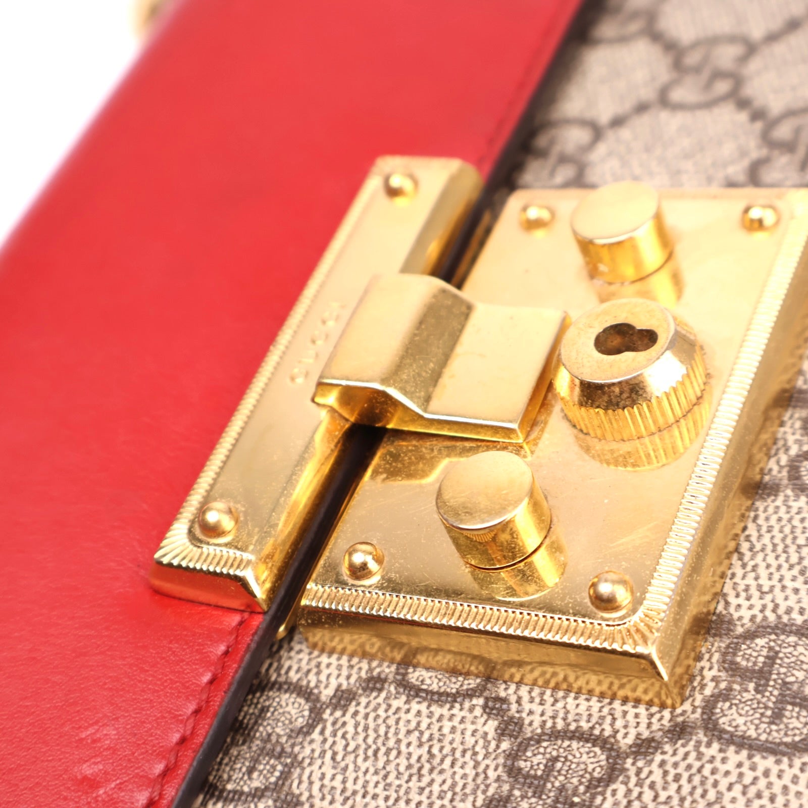 J3646 Gucci GG Supreme Red Pink Moon Calfskin Small Padlock- Pre Owned