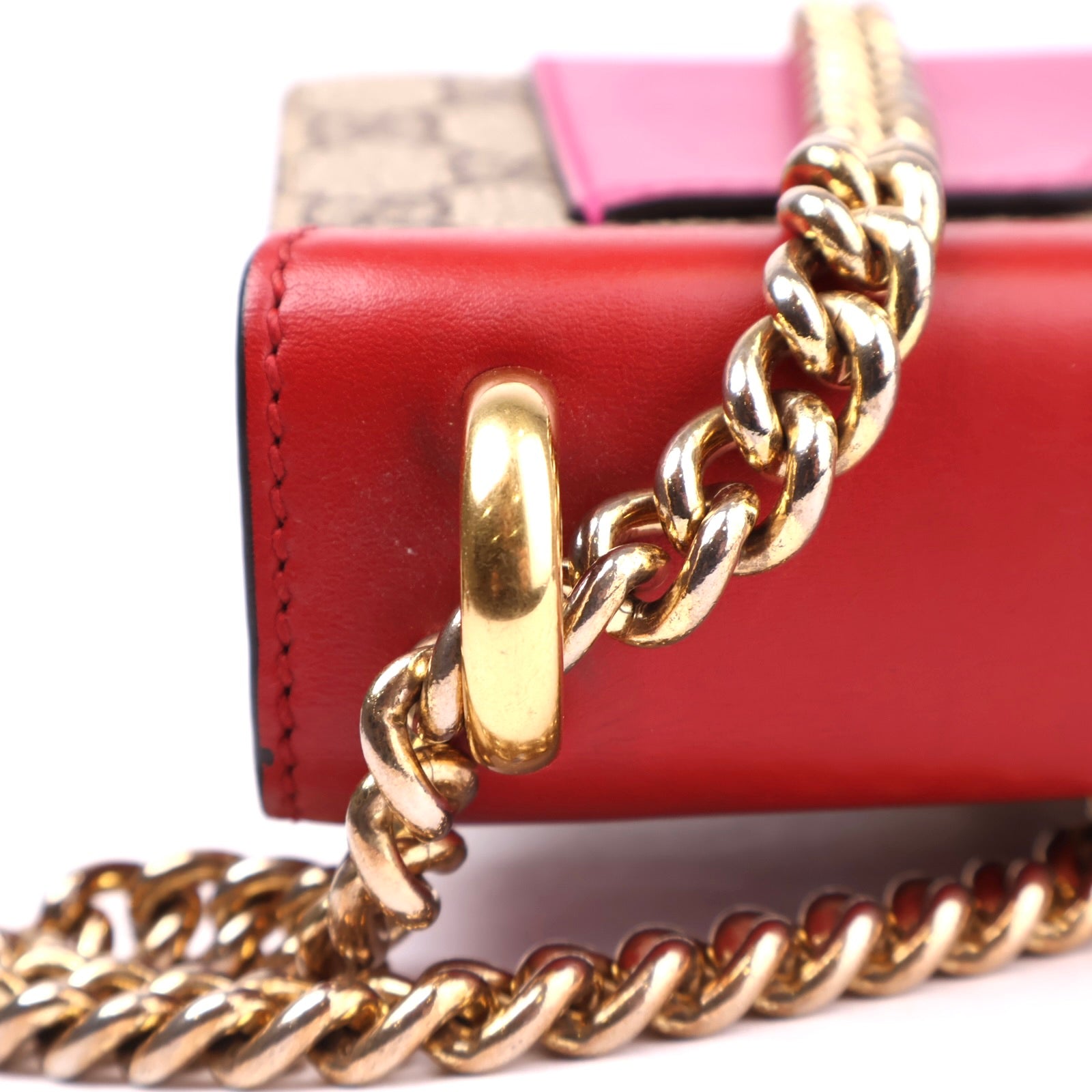J3646 Gucci GG Supreme Red Pink Moon Calfskin Small Padlock- Pre Owned