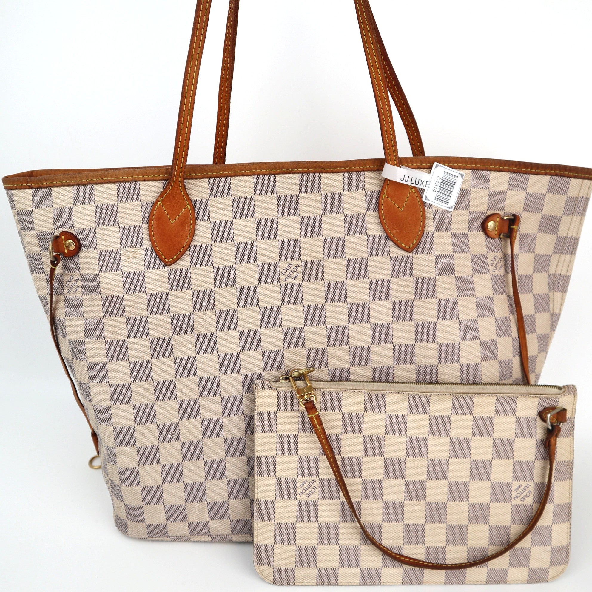 C1914 Louis Vuitton Shoulder Bag Damier Azur Neverfull MM | Pre-Owned Very Good Brown Canvas Damier Azur