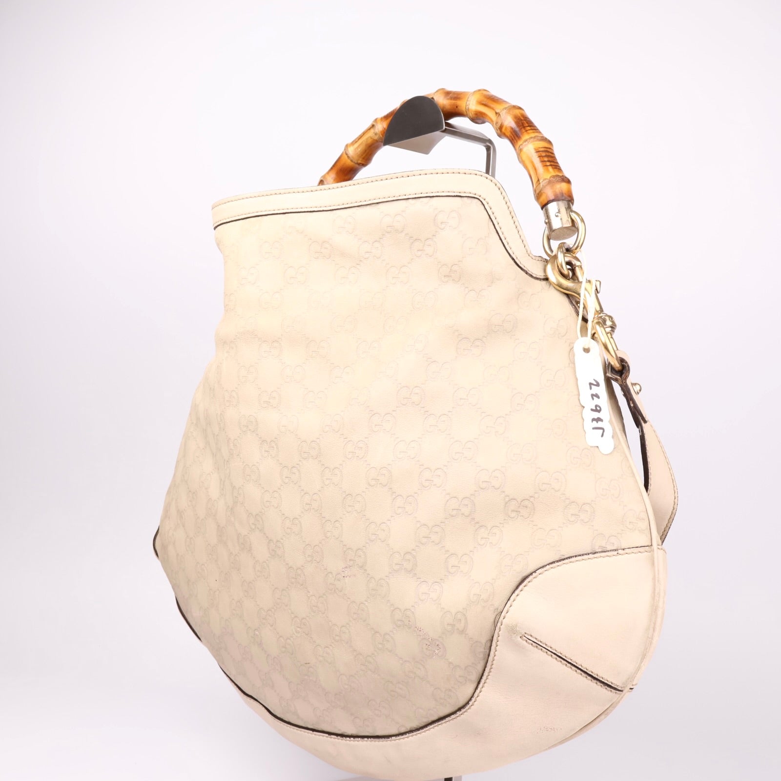 J3622 GUCCI Bamboo GG Canvas Guccissima Hand Bag- Pre Owned