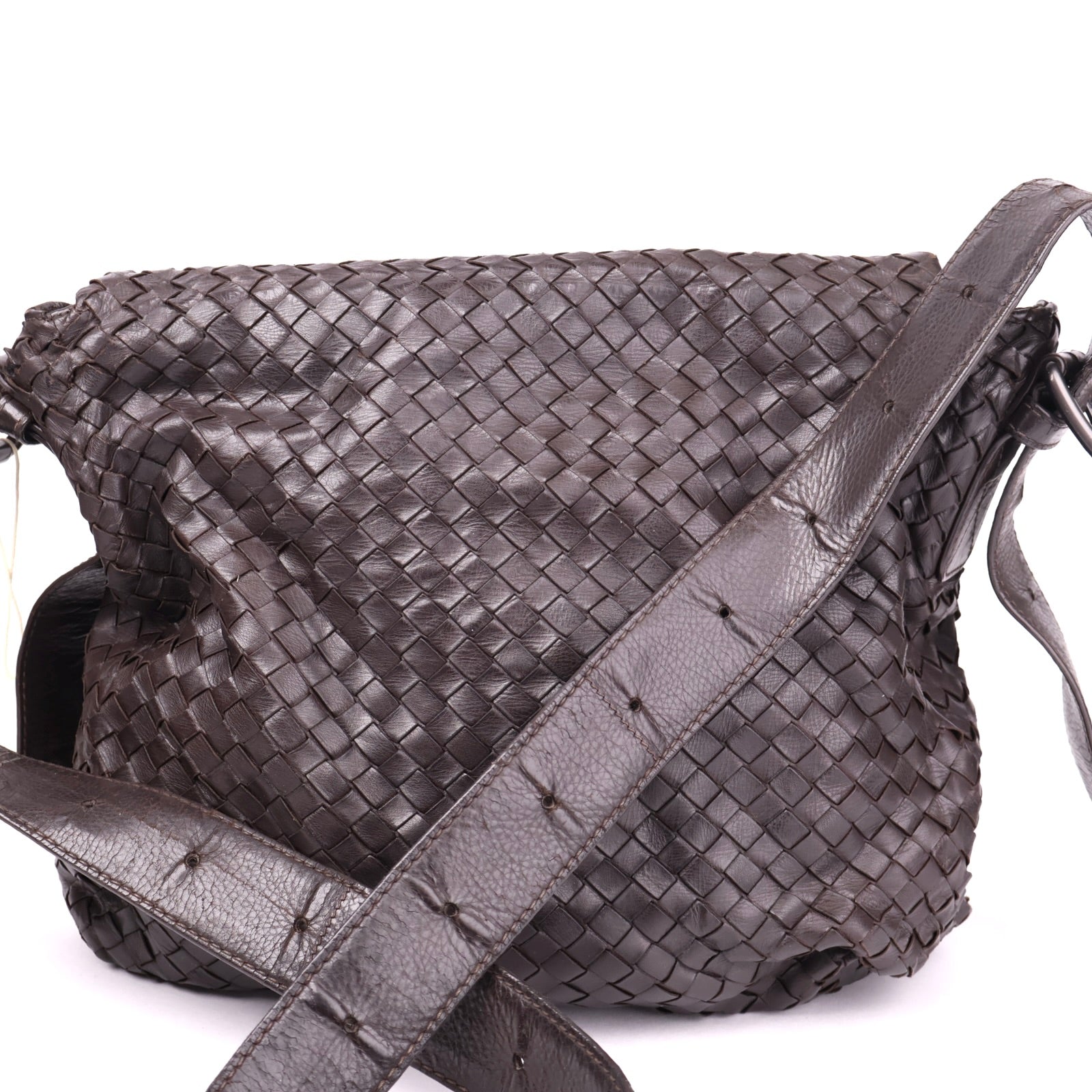 J3626 Bottega Veneta Brown Intrecciato Leather Messenger Bag- Pre Owned