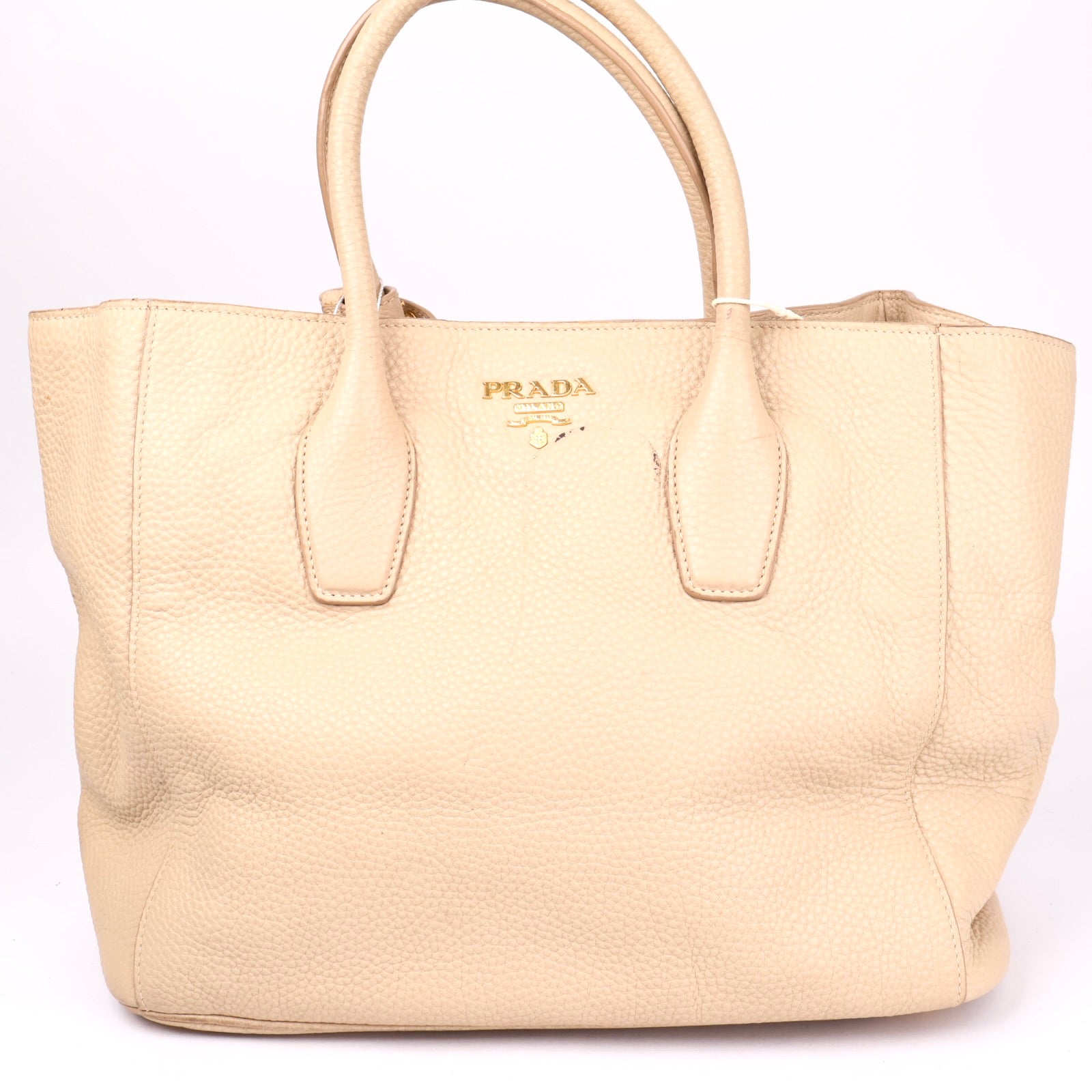 J3628 Prada Tote Bag Shoulder Beige Leather- Pre Owned
