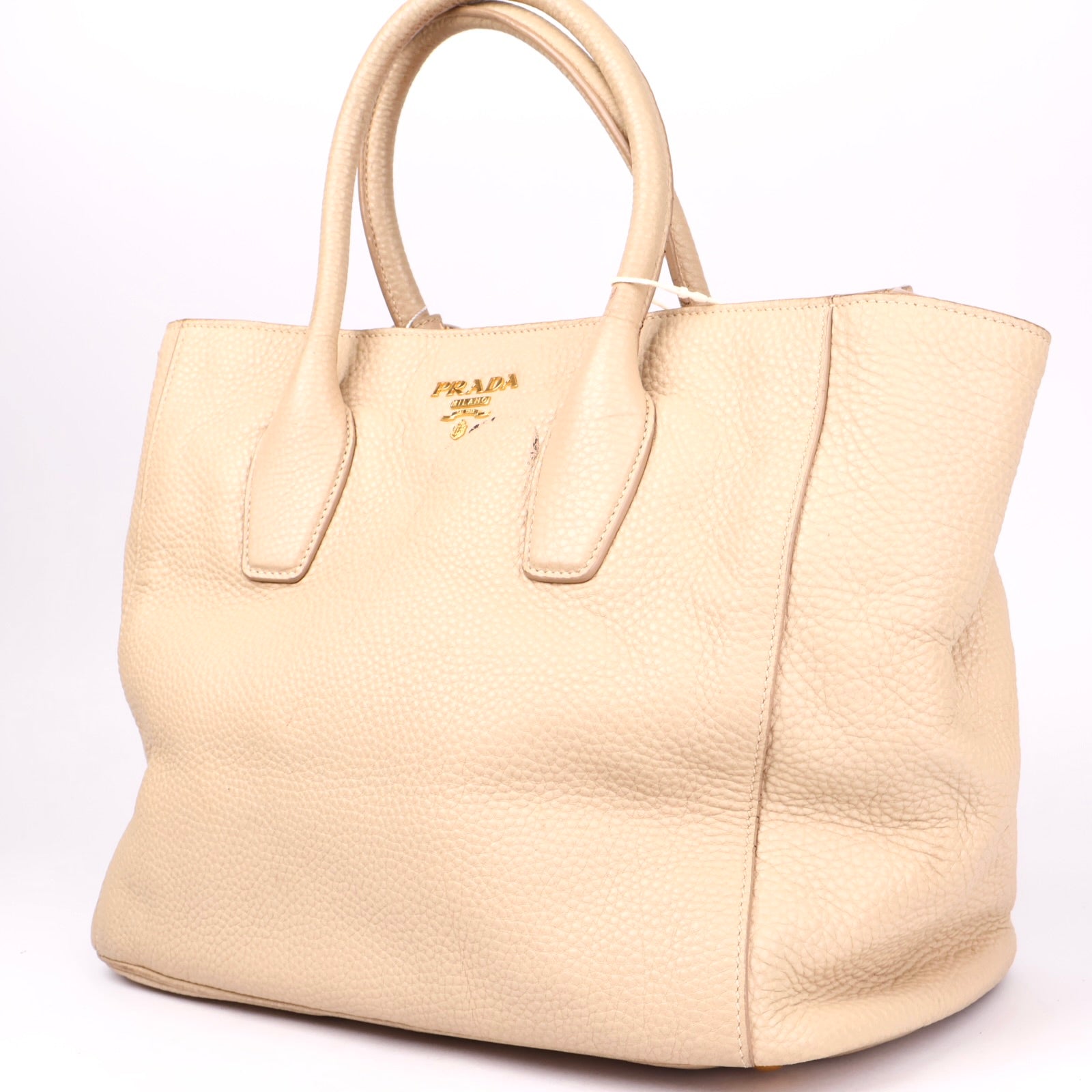 J3628 Prada Tote Bag Shoulder Beige Leather- Pre Owned