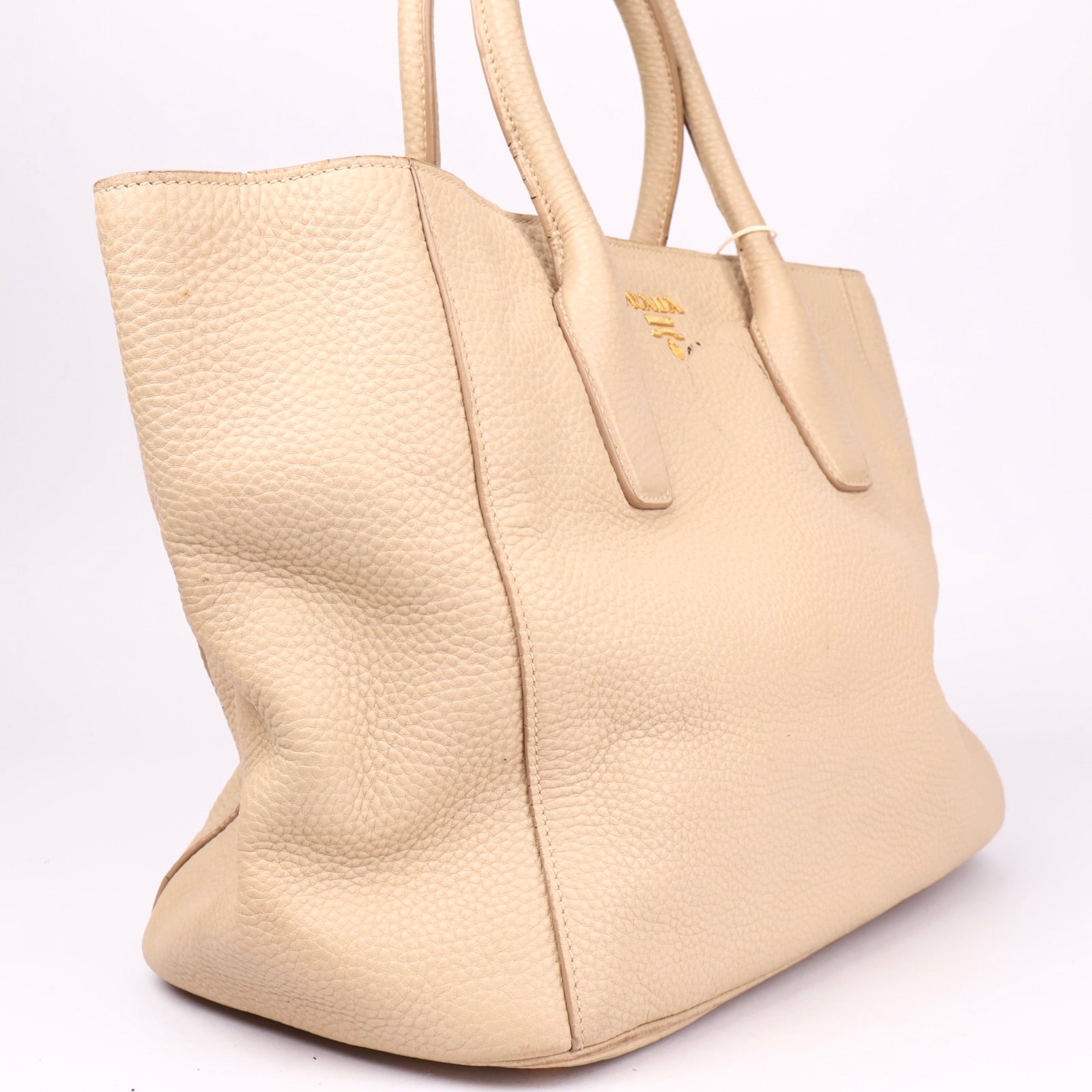 J3628 Prada Tote Bag Shoulder Beige Leather- Pre Owned