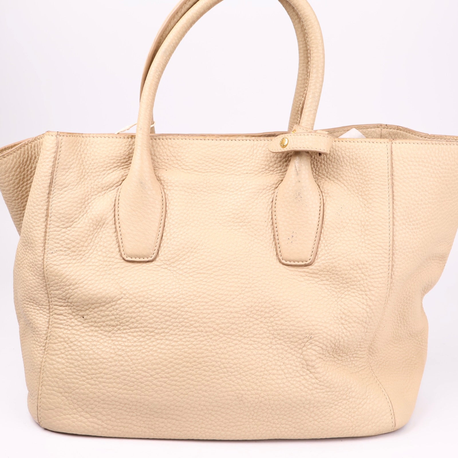 J3628 Prada Tote Bag Shoulder Beige Leather- Pre Owned