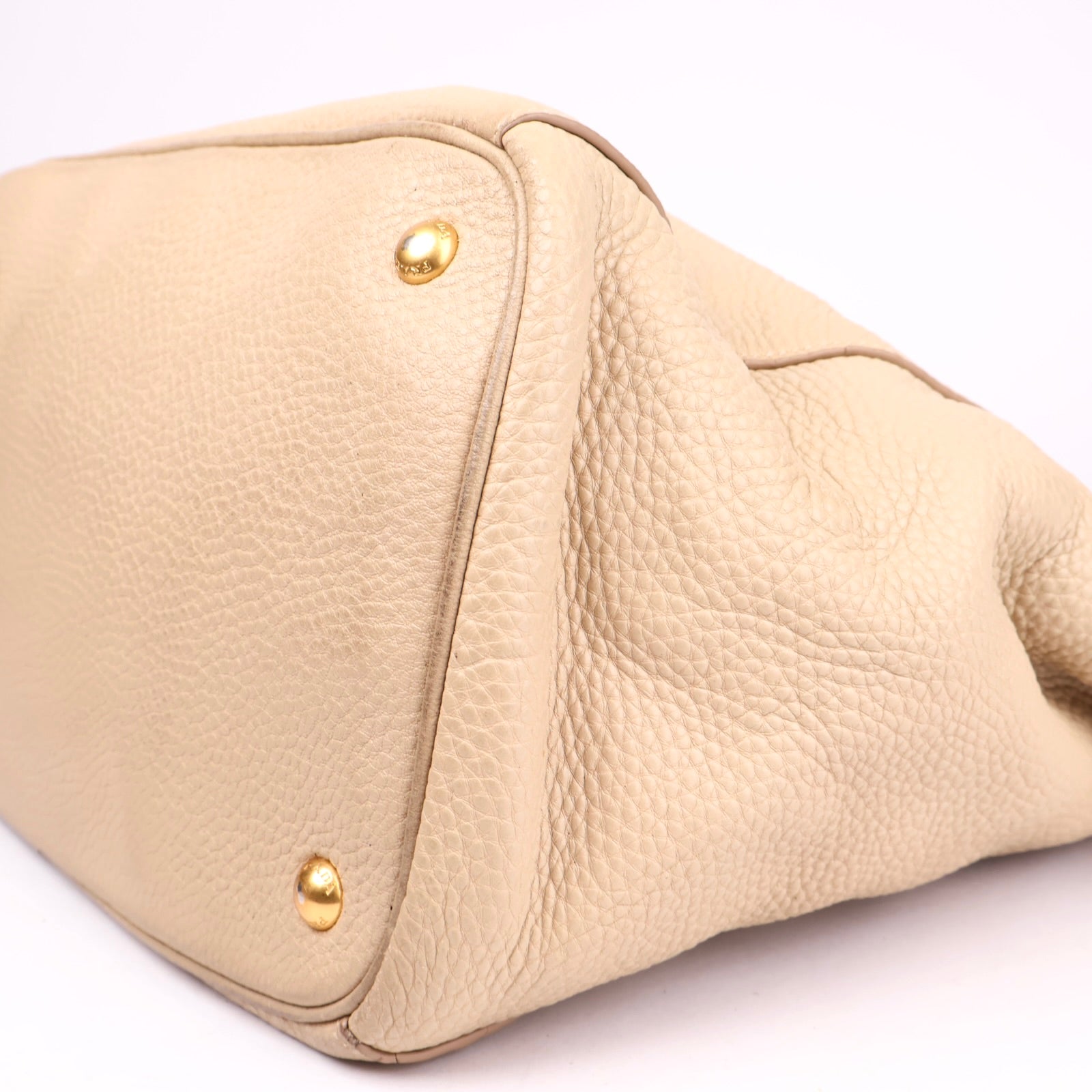 J3628 Prada Tote Bag Shoulder Beige Leather- Pre Owned