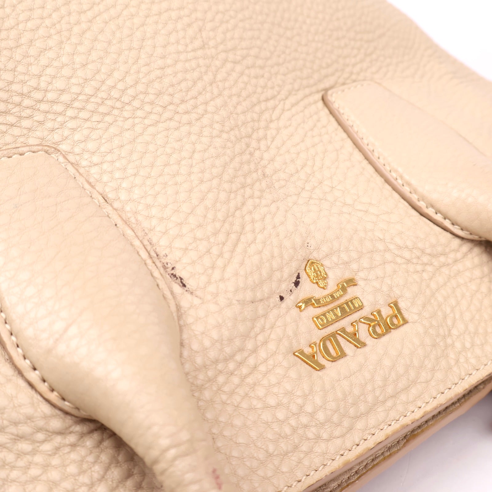 J3628 Prada Tote Bag Shoulder Beige Leather- Pre Owned