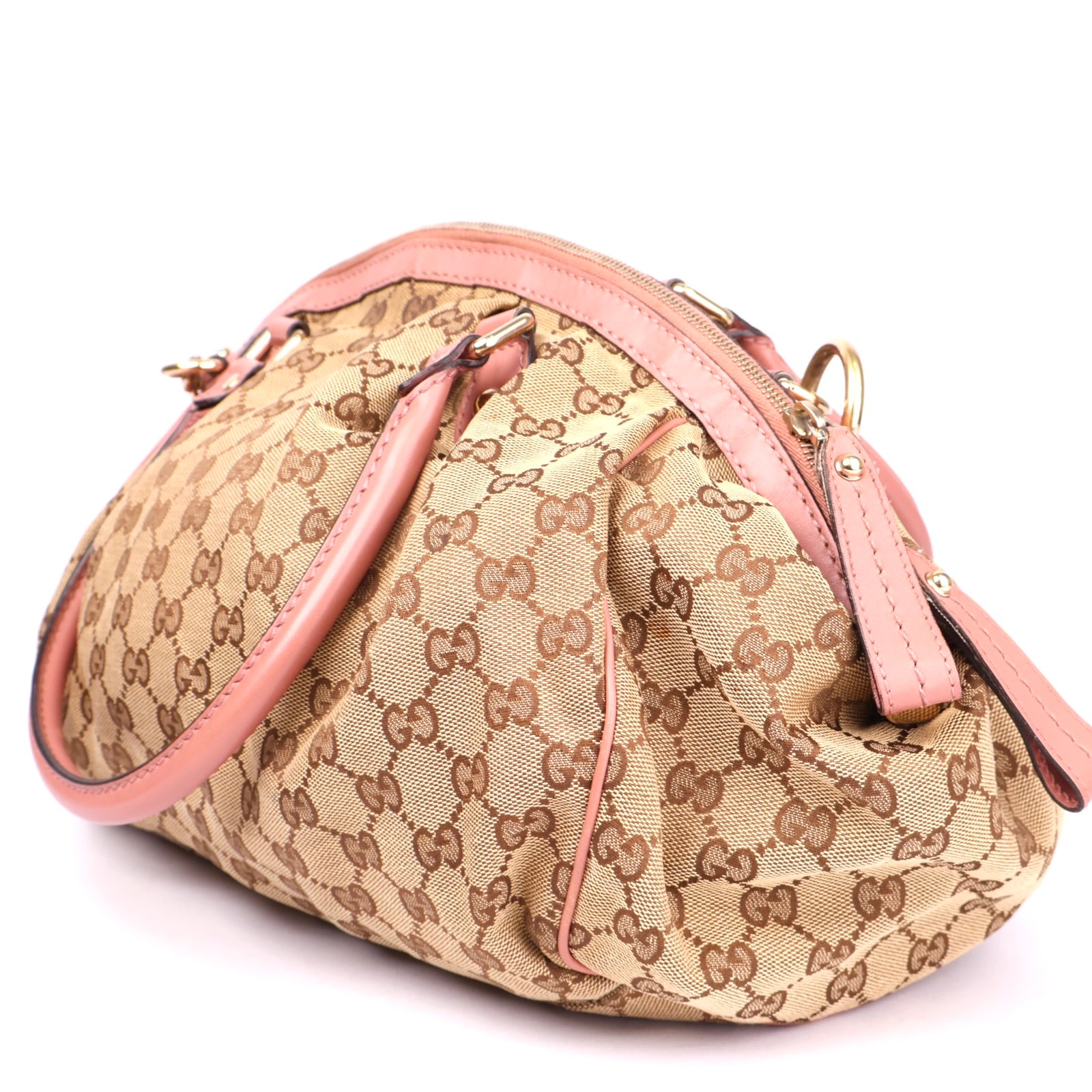 J3638 Gucci GG Canvas Shoulder Bag Brown Pink Leather- Pre Owned