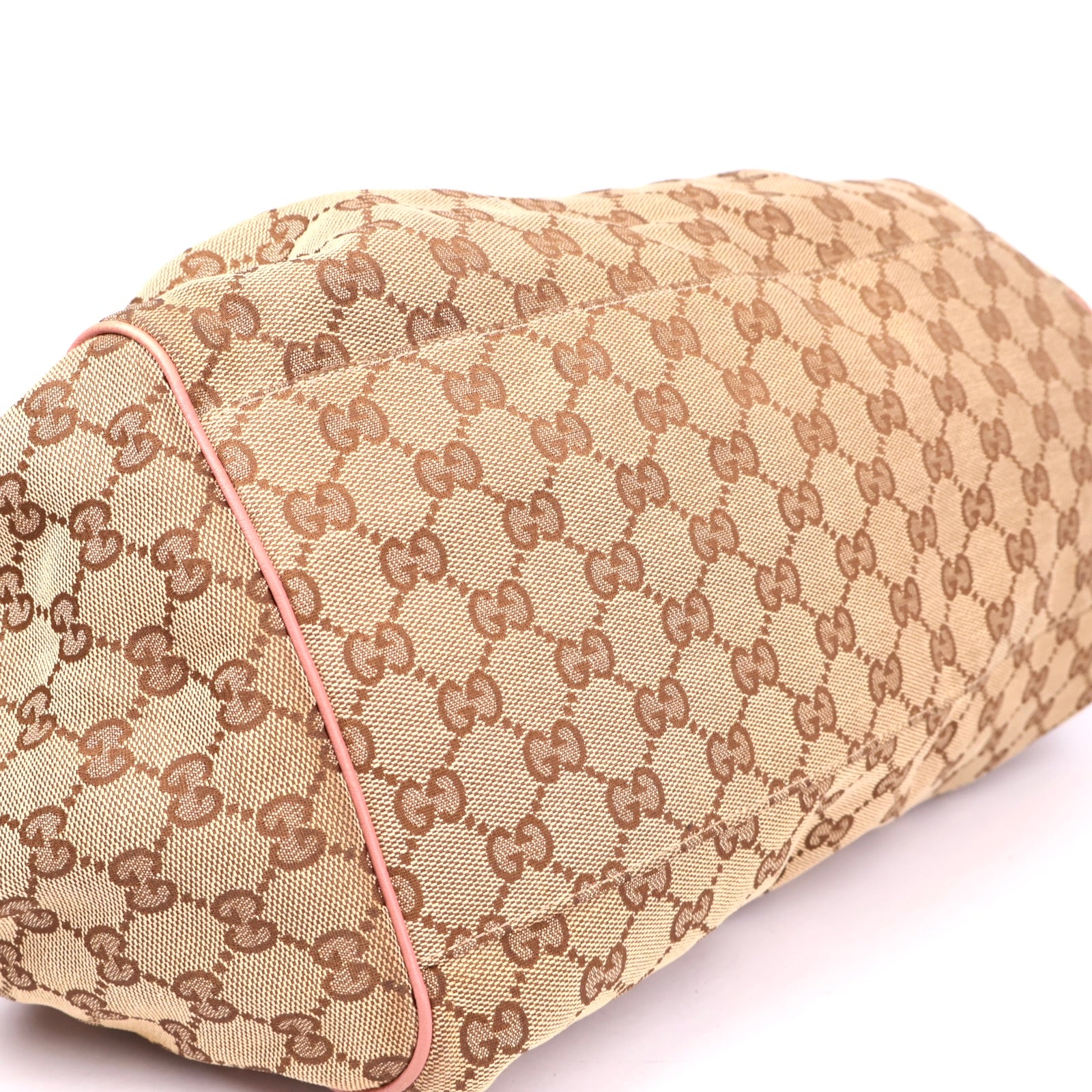 J3638 Gucci GG Canvas Shoulder Bag Brown Pink Leather- Pre Owned