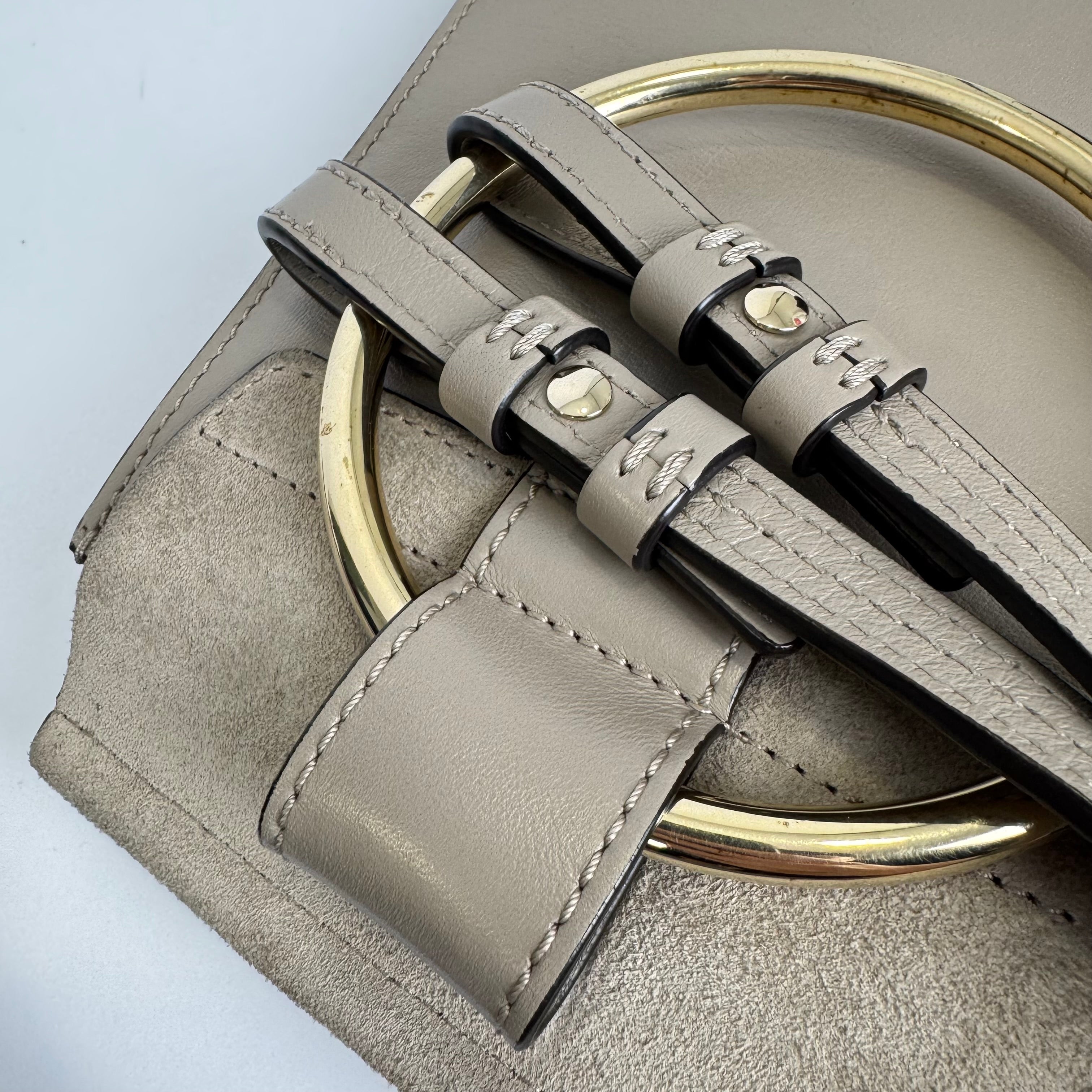PRE OWNED- Chloe Dark Beige Leather and Suede Mini Faye Crossbody Bag J0375B71182