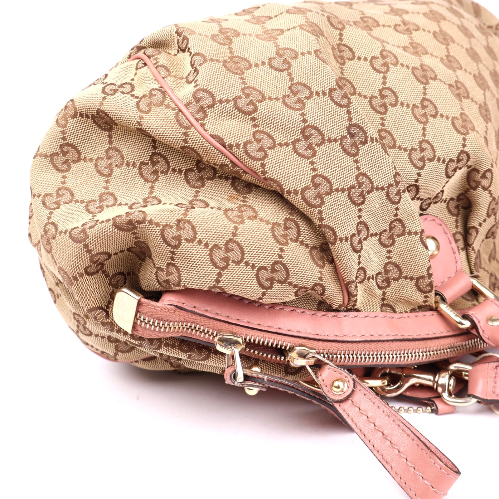 J3638 Gucci GG Canvas Shoulder Bag Brown Pink Leather- Pre Owned