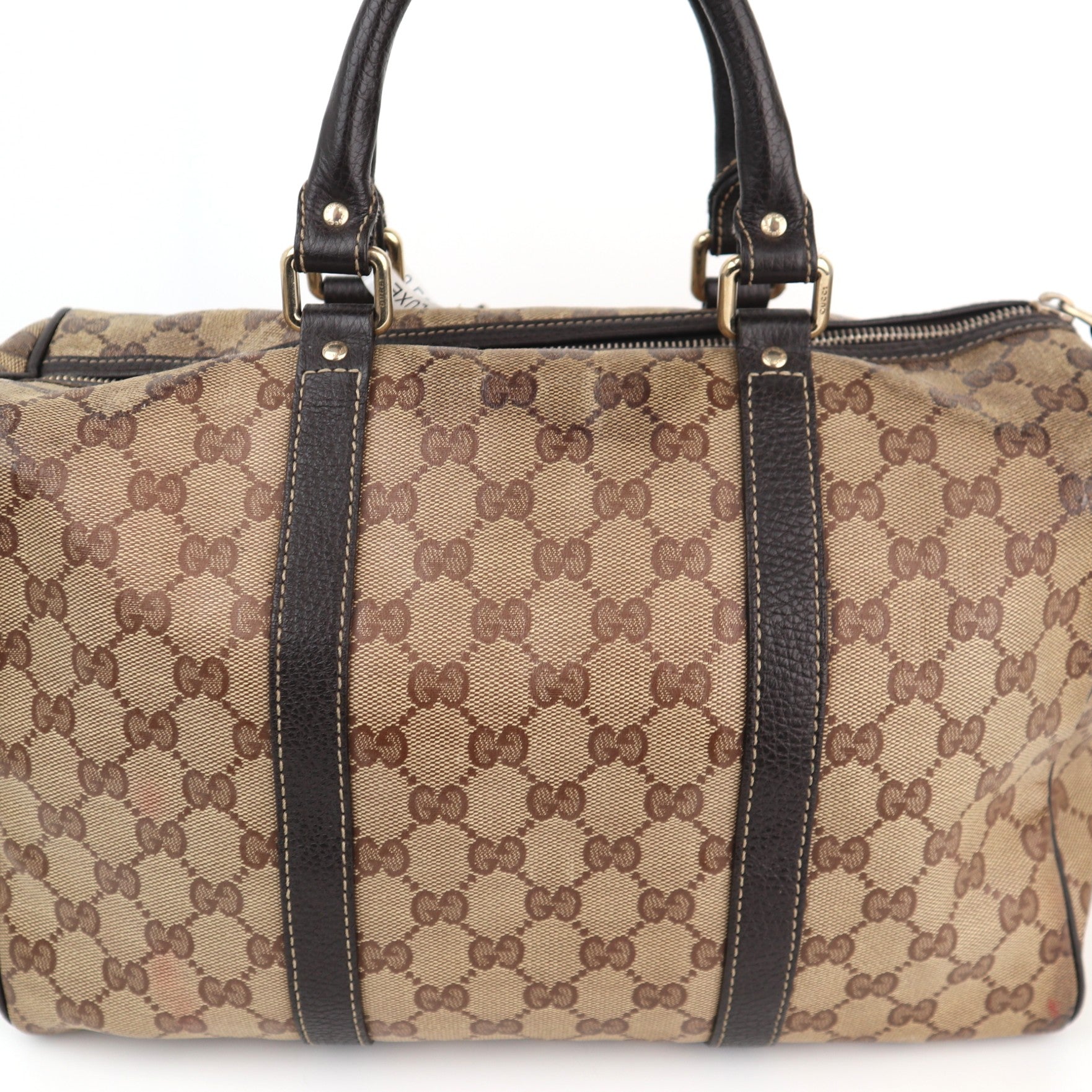 C1919 Gucci Top Handle Bag Beige/Ebony GG Crystal Medium Joy Boston Bag | Pre-Owned Very Good Beige Canvas GG