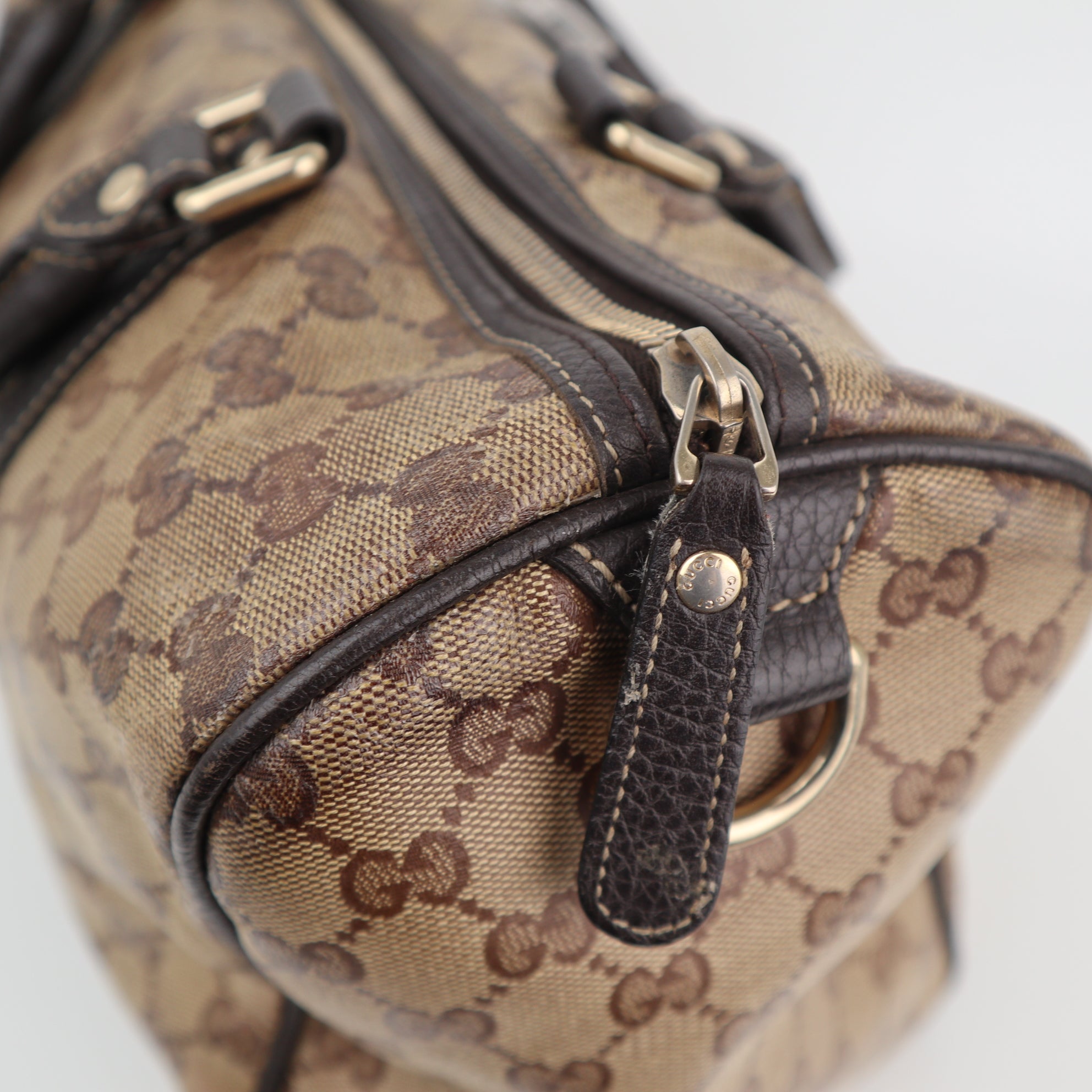 C1919 Gucci Top Handle Bag Beige/Ebony GG Crystal Medium Joy Boston Bag | Pre-Owned Very Good Beige Canvas GG