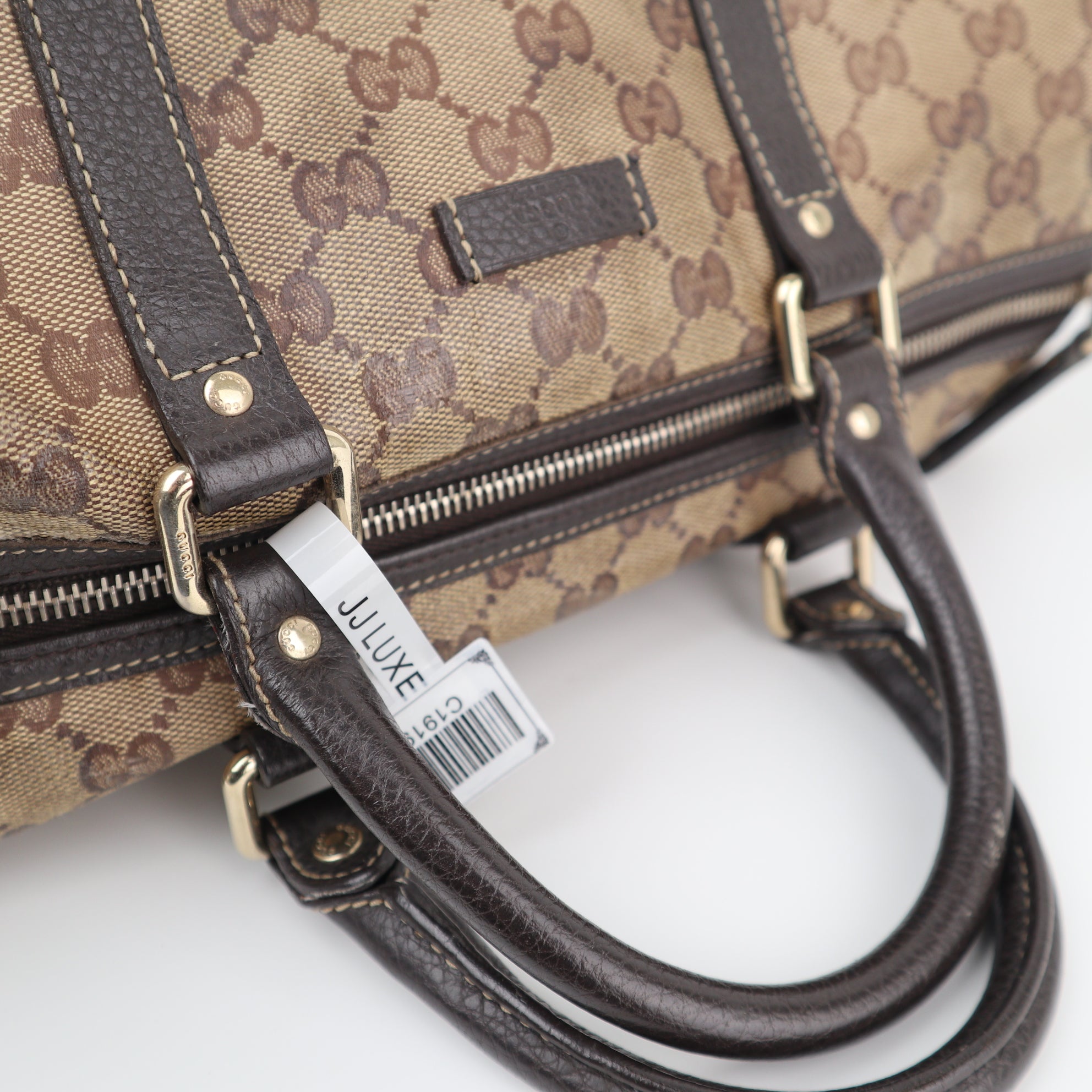 C1919 Gucci Top Handle Bag Beige/Ebony GG Crystal Medium Joy Boston Bag | Pre-Owned Very Good Beige Canvas GG