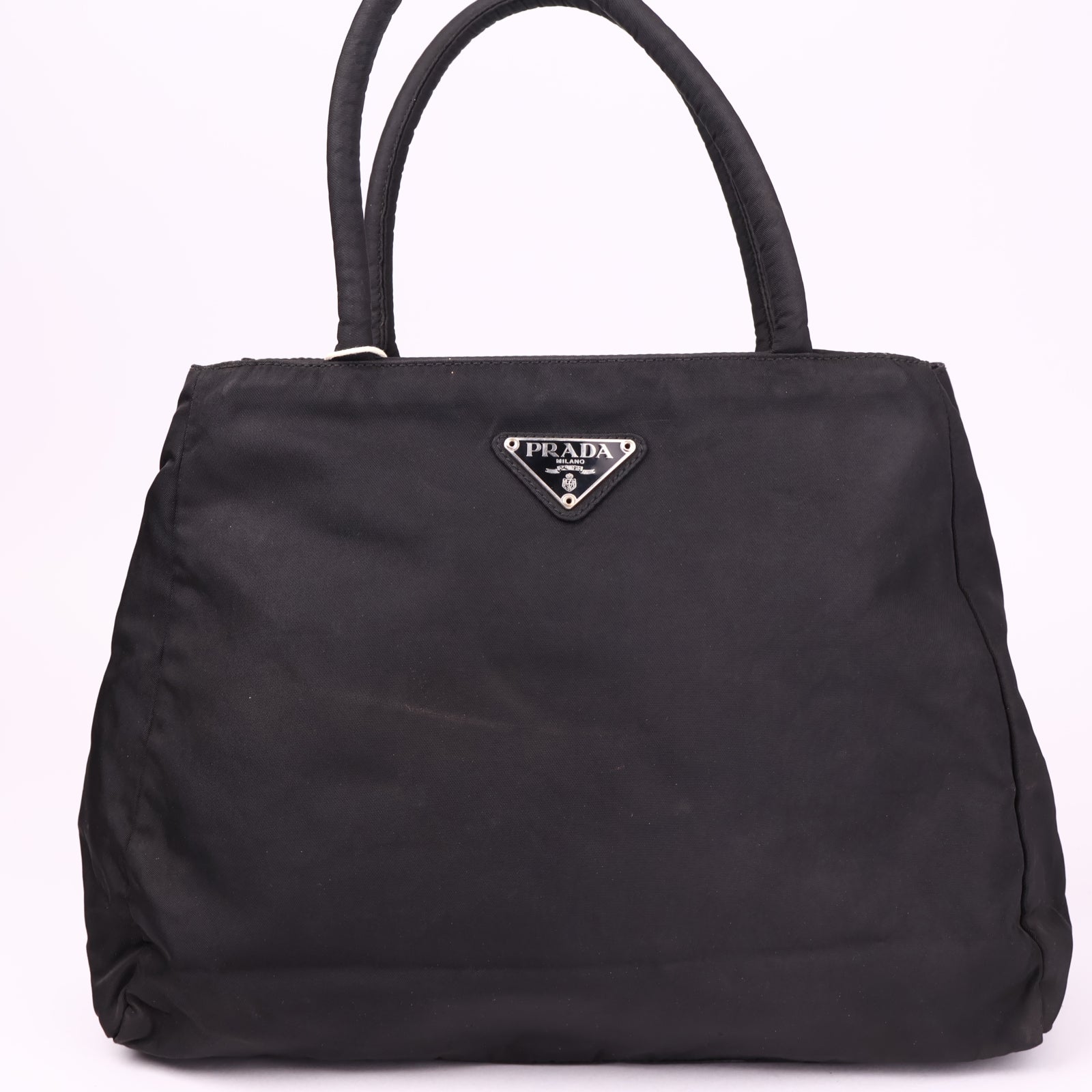 J3639 Prada Open Tote Re-Nylon Black Synthetic Bag- Pre Owned