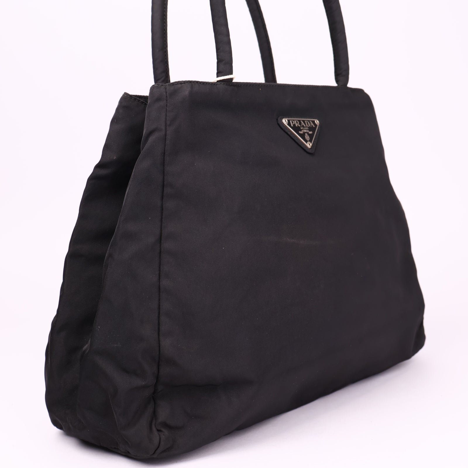 J3639 Prada Open Tote Re-Nylon Black Synthetic Bag- Pre Owned
