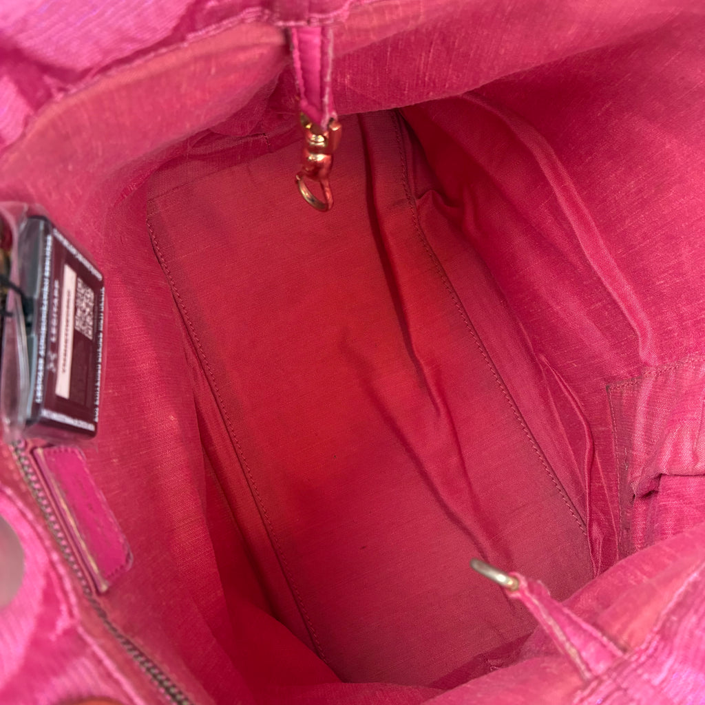 J2753 Christian Dior Top Handle Bag Lady Dior | Pre-Owned Excellent Pink Jacquard Canvas Cannage