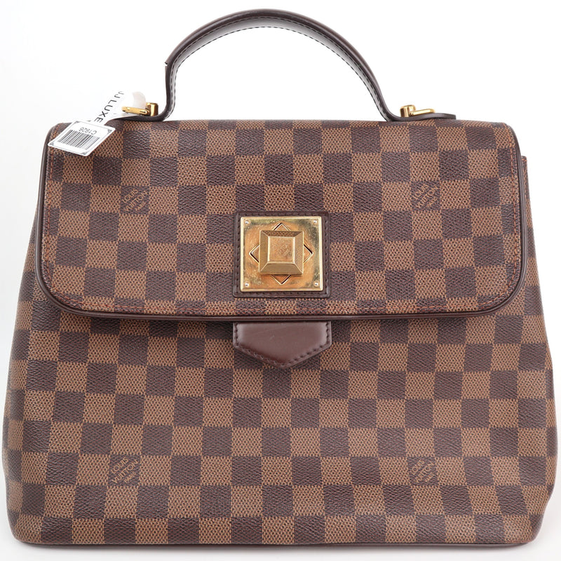 C1926 Louis Vuitton Top Handle Bag Damier Ebene Bergamo MM | Pre-Owned Excellent Brown Canvas Damier Ebene