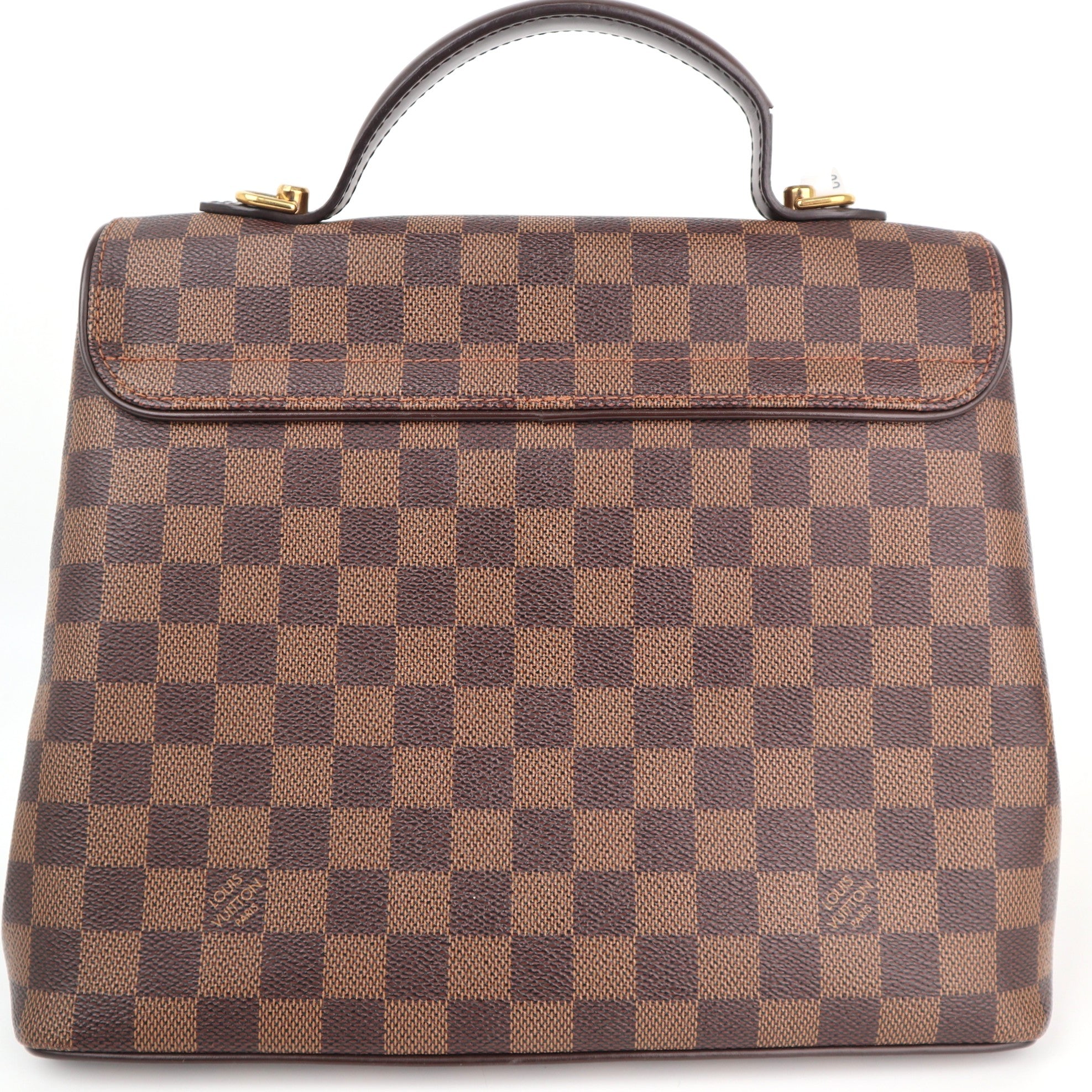 C1926 Louis Vuitton Top Handle Bag Damier Ebene Bergamo MM | Pre-Owned Excellent Brown Canvas Damier Ebene