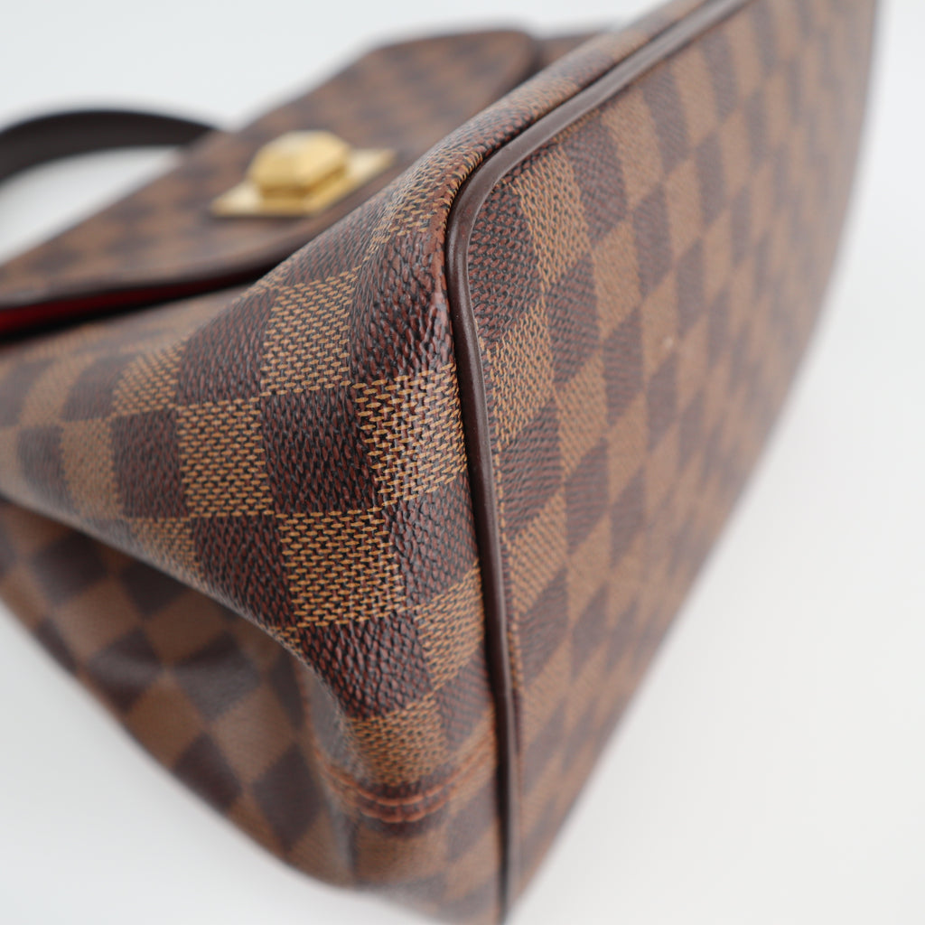 C1926 Louis Vuitton Top Handle Bag Damier Ebene Bergamo MM | Pre-Owned Excellent Brown Canvas Damier Ebene