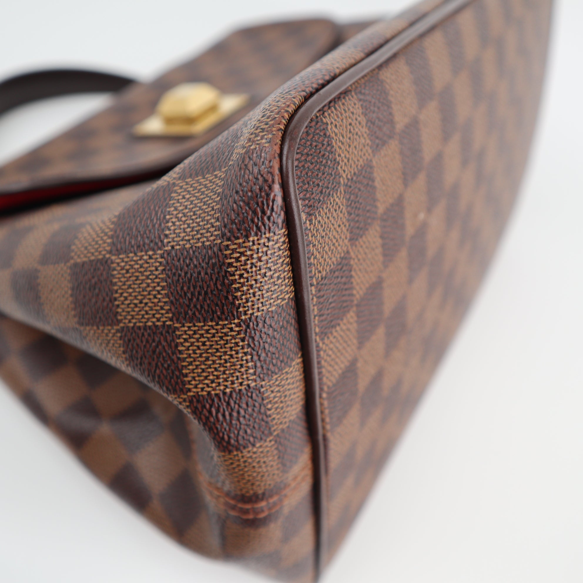 C1926 Louis Vuitton Top Handle Bag Damier Ebene Bergamo MM | Pre-Owned Excellent Brown Canvas Damier Ebene