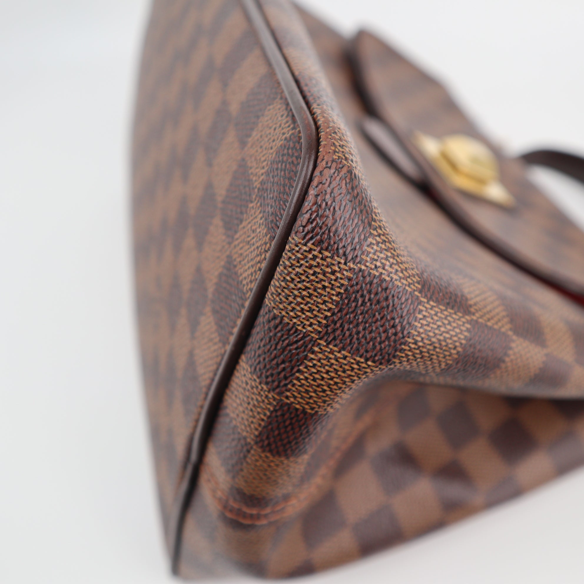 C1926 Louis Vuitton Top Handle Bag Damier Ebene Bergamo MM | Pre-Owned Excellent Brown Canvas Damier Ebene
