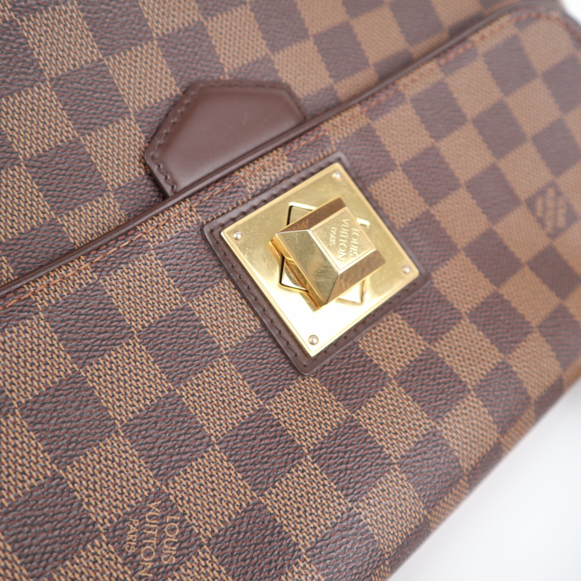 C1926 Louis Vuitton Top Handle Bag Damier Ebene Bergamo MM | Pre-Owned Excellent Brown Canvas Damier Ebene
