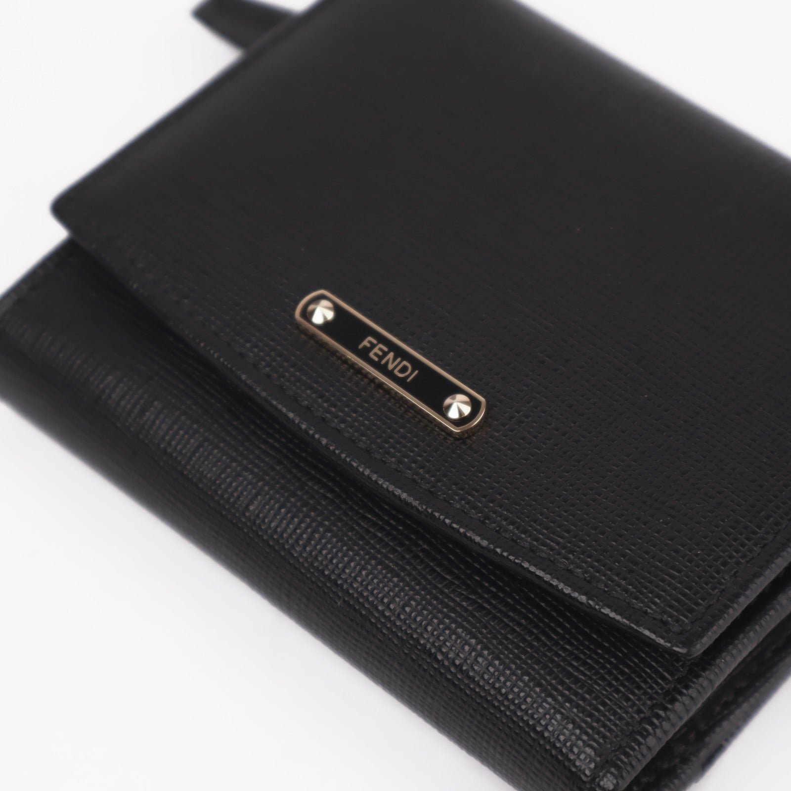OJ3668-Fendi Black Leather Compact Wallet- Pre Owned