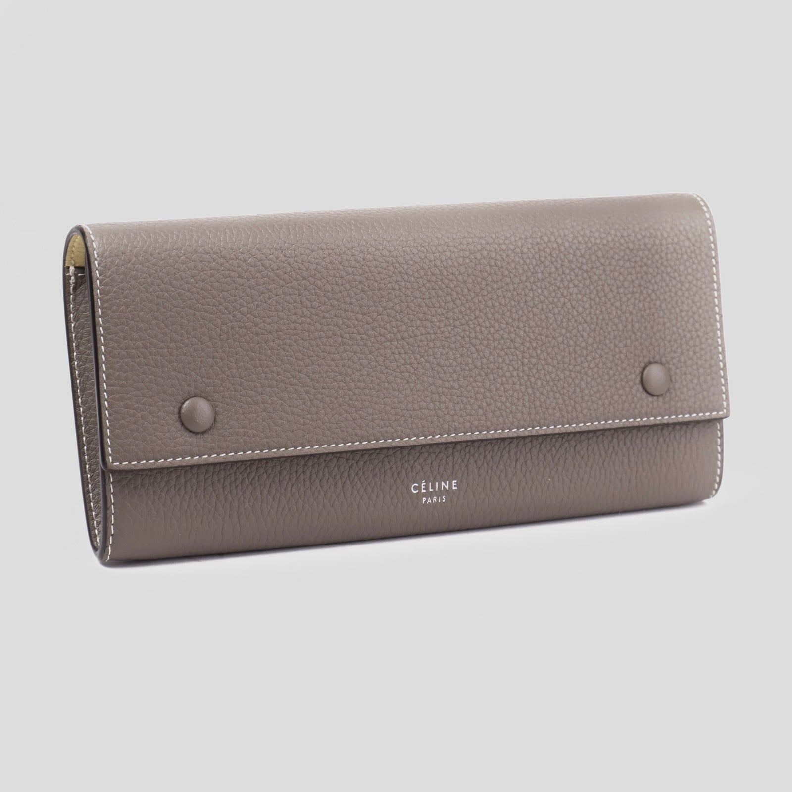 J3660-Celine Long Flap Grey Calfskin Leather Multifunction Wallet- Pre Owned