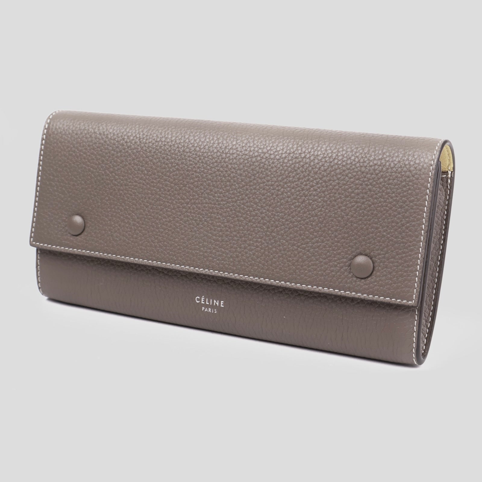 J3660-Celine Long Flap Grey Calfskin Leather Multifunction Wallet- Pre Owned