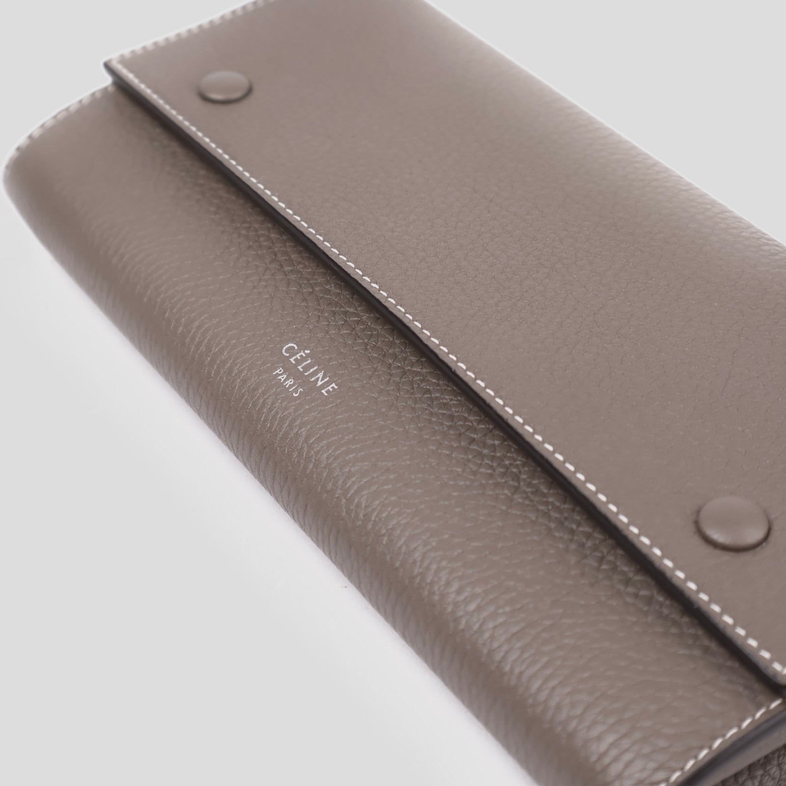 J3660-Celine Long Flap Grey Calfskin Leather Multifunction Wallet- Pre Owned