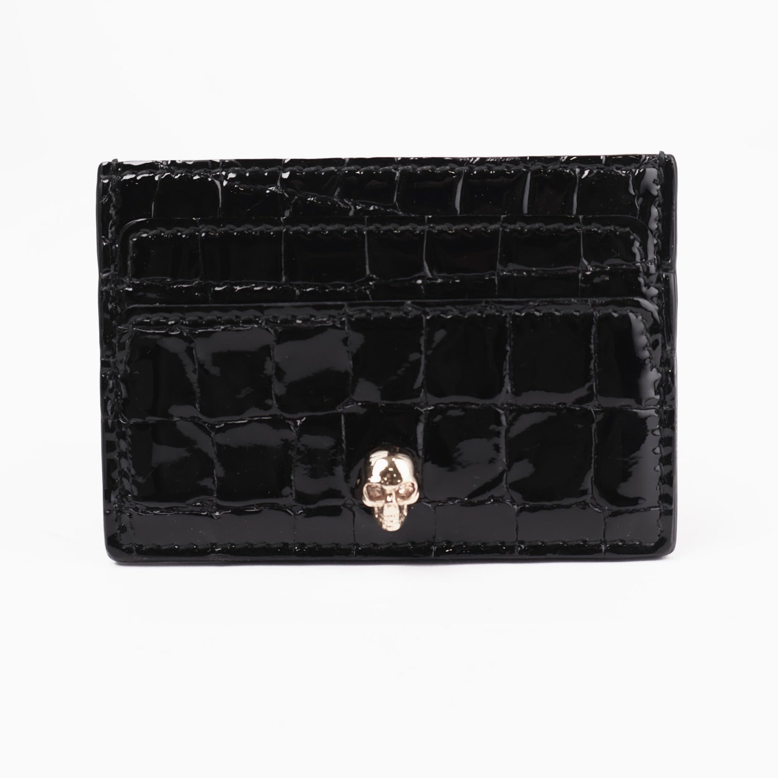 J3659-ALEXANDER MCQUEEN Black skull-embellished leather card holder- Pre Owned